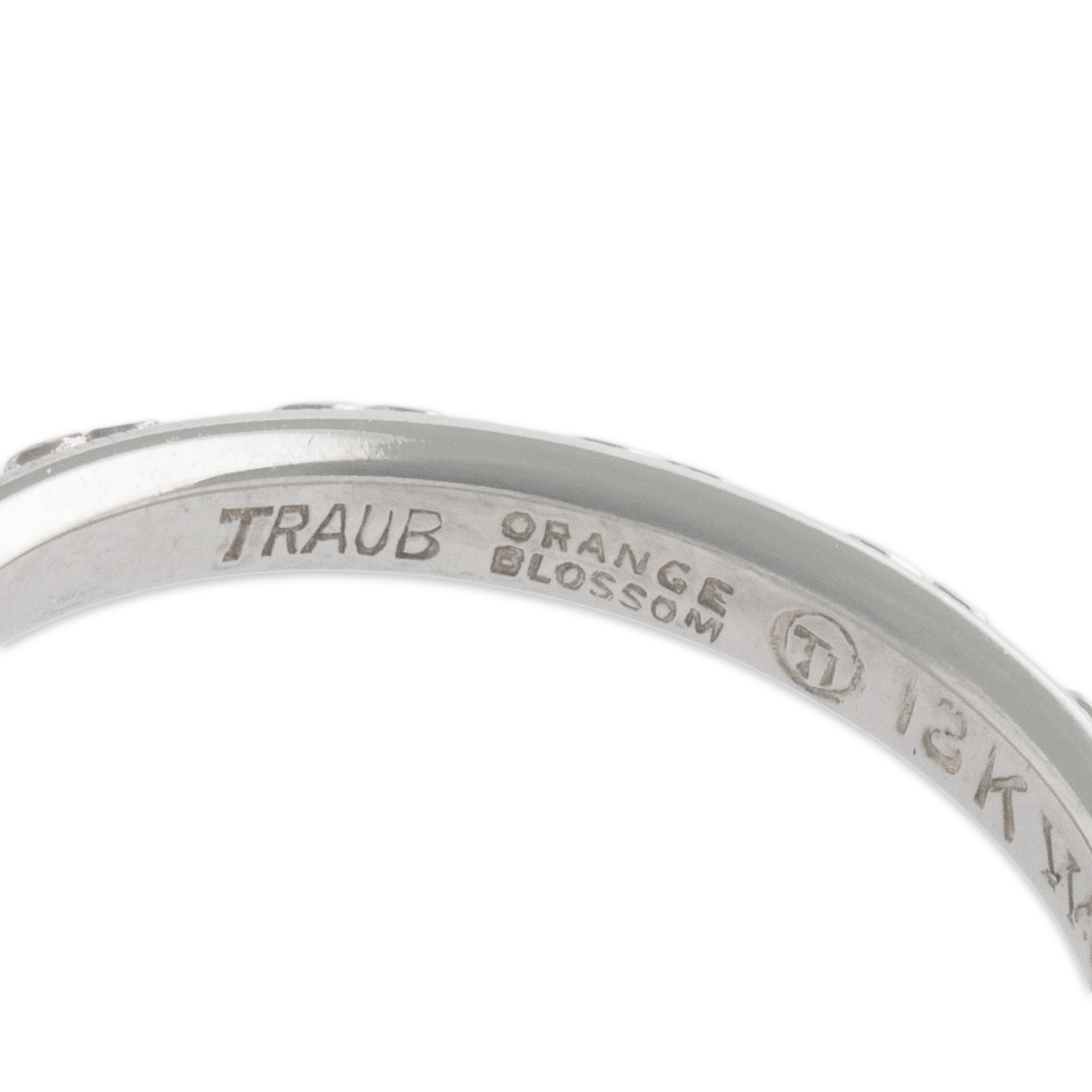 Antique Art Deco Traub 18k White Gold Gleaming Blossom Band Ring - Hallmark view