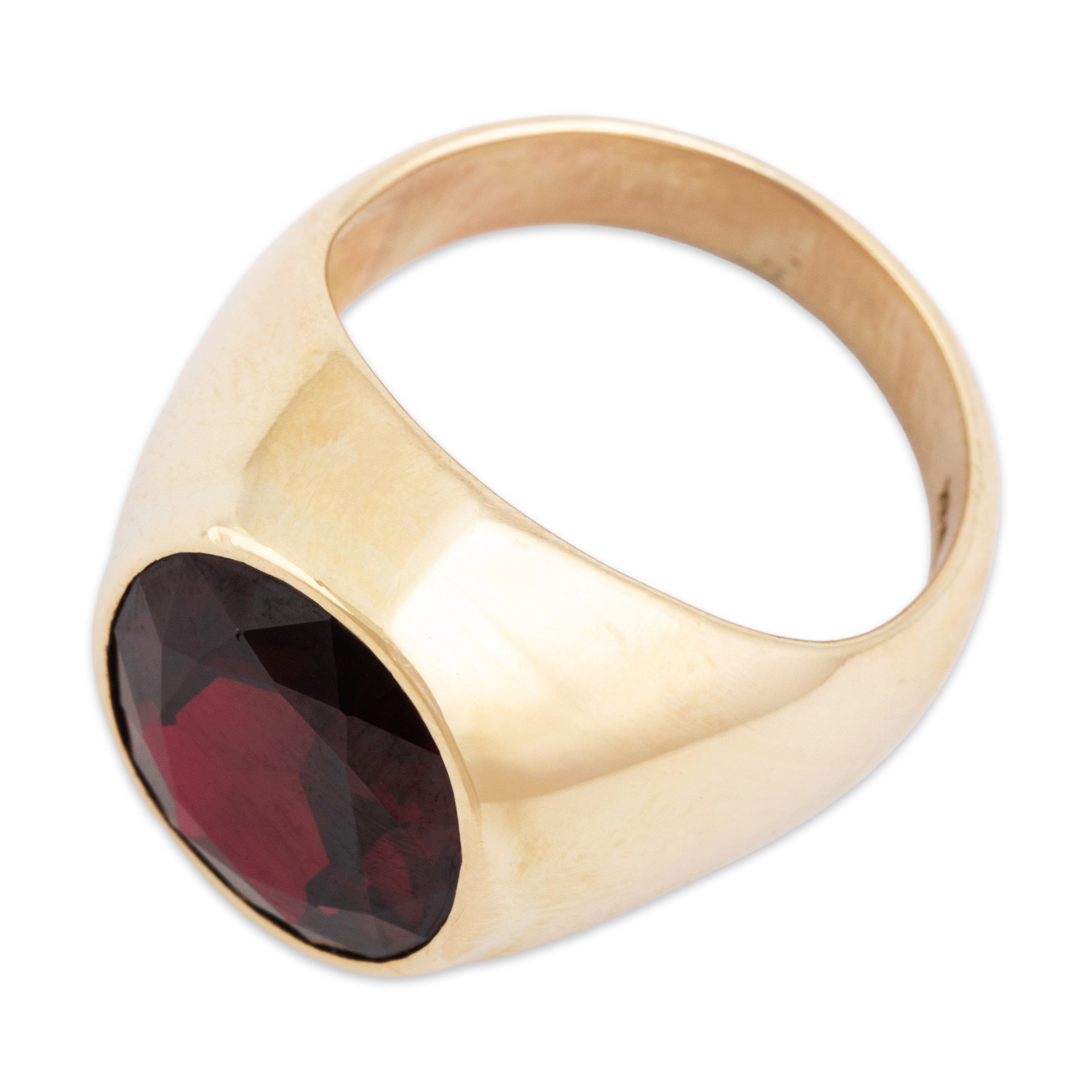 Vintage Heavy 10k Yellow Gold 8.7ct Synthetic Ruby Crimson Signet Ring - Overall view