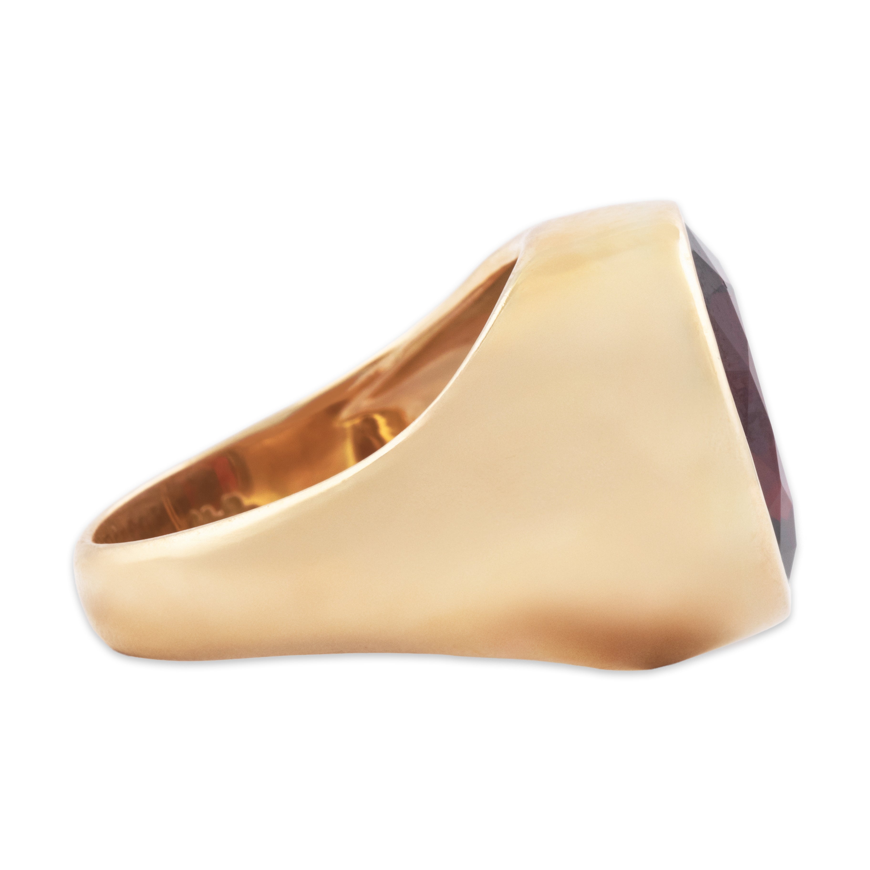 Vintage Heavy 10k Yellow Gold 8.7ct Synthetic Ruby Crimson Signet Ring 7.00