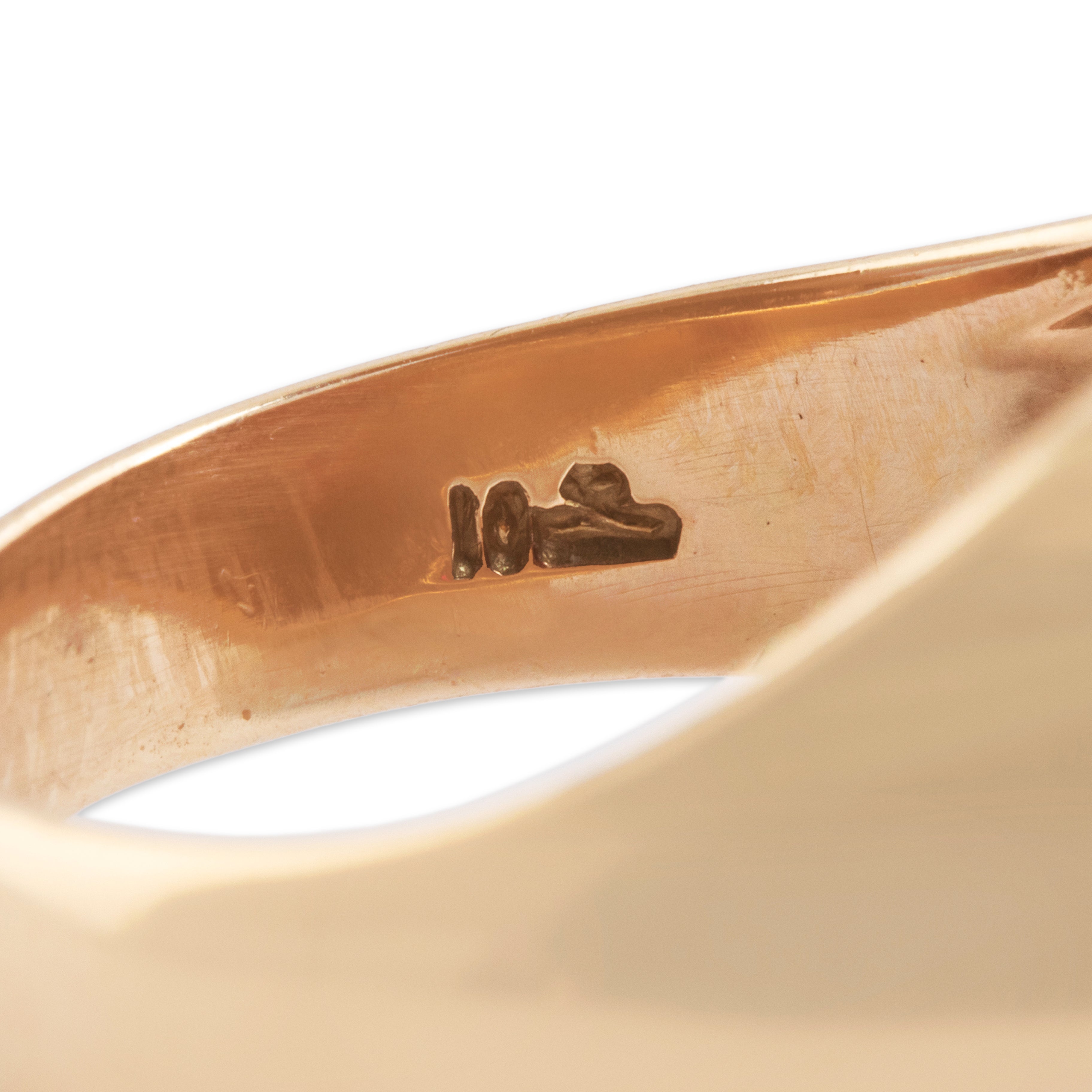 Vintage Heavy 10k Yellow Gold 8.7ct Synthetic Ruby Crimson Signet Ring - Hallmark view