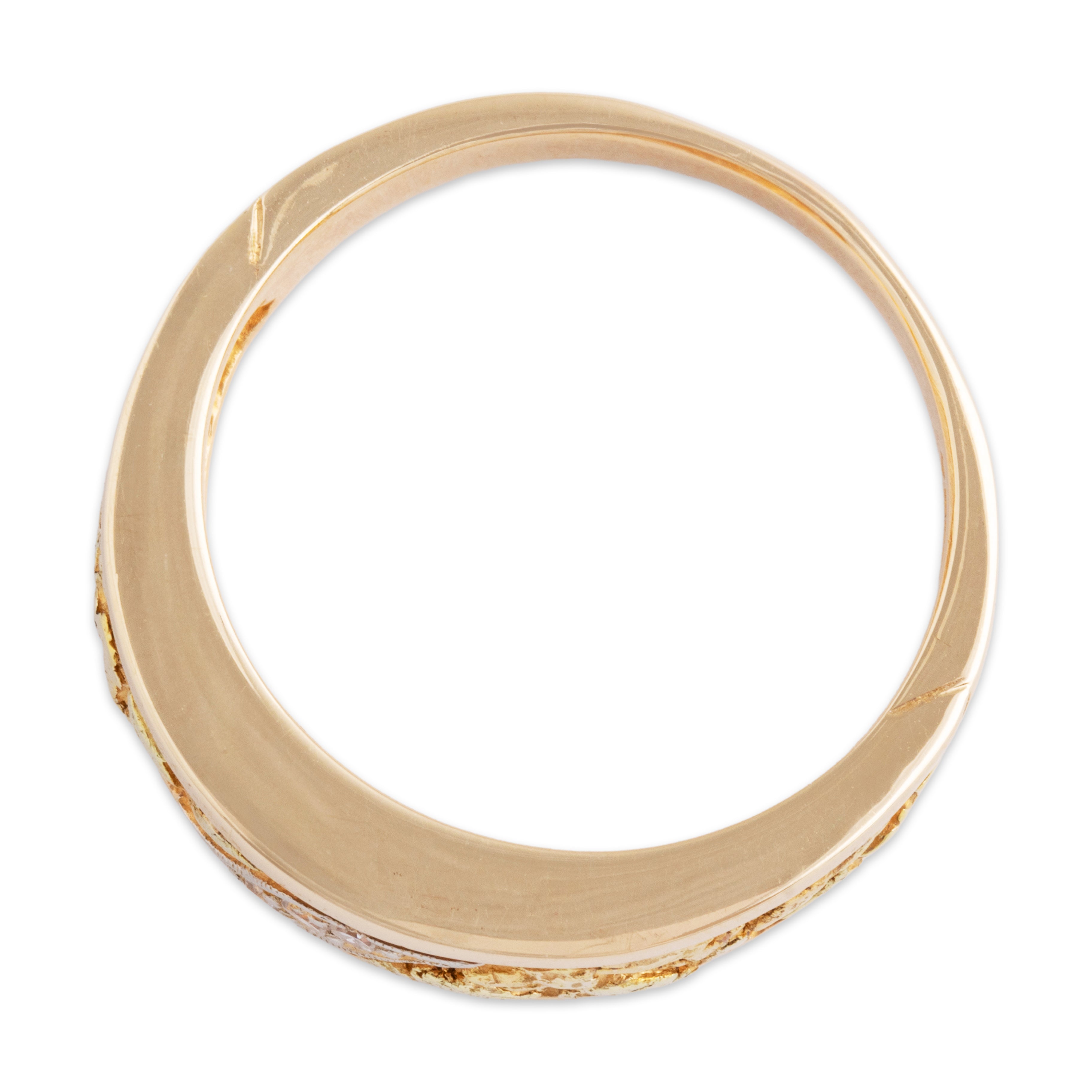 Vintage Heavy 14k Yellow Gold Diamond Diagonal Gold Nugget Ring - Overall view