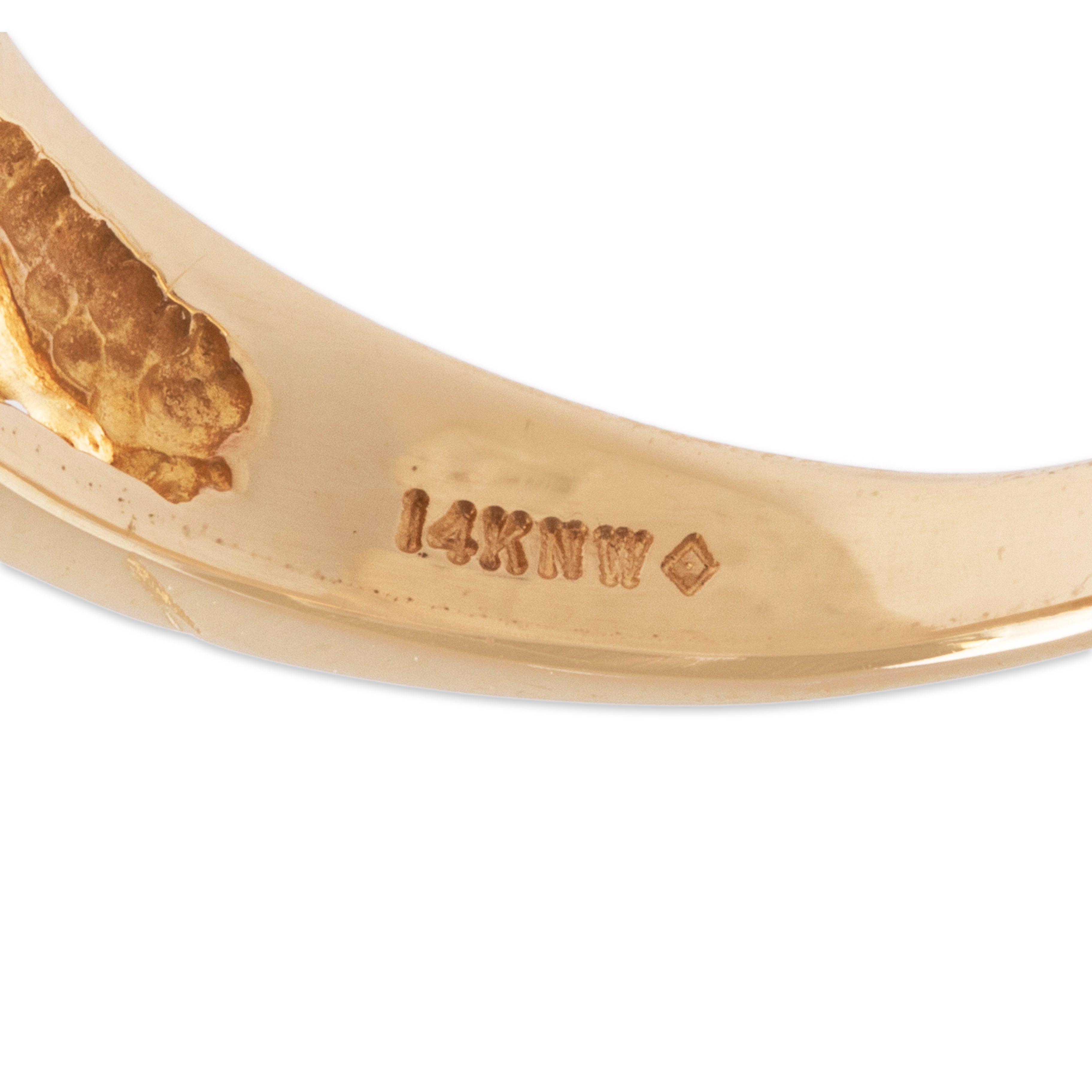 Vintage Heavy 14k Yellow Gold Diamond Diagonal Gold Nugget Ring - Hallmark view