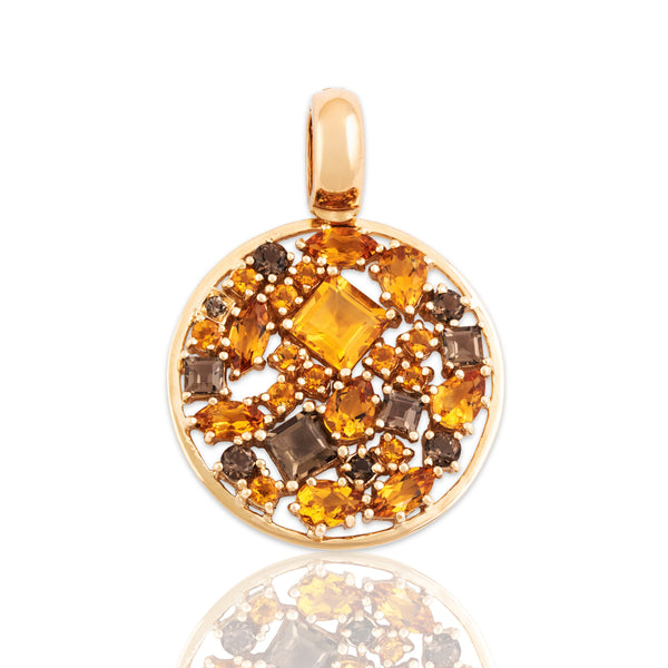 Vintage Large 14k Yellow Gold 7.2cttw Citrine Smokey Quartz Mixed-Cut Pendant