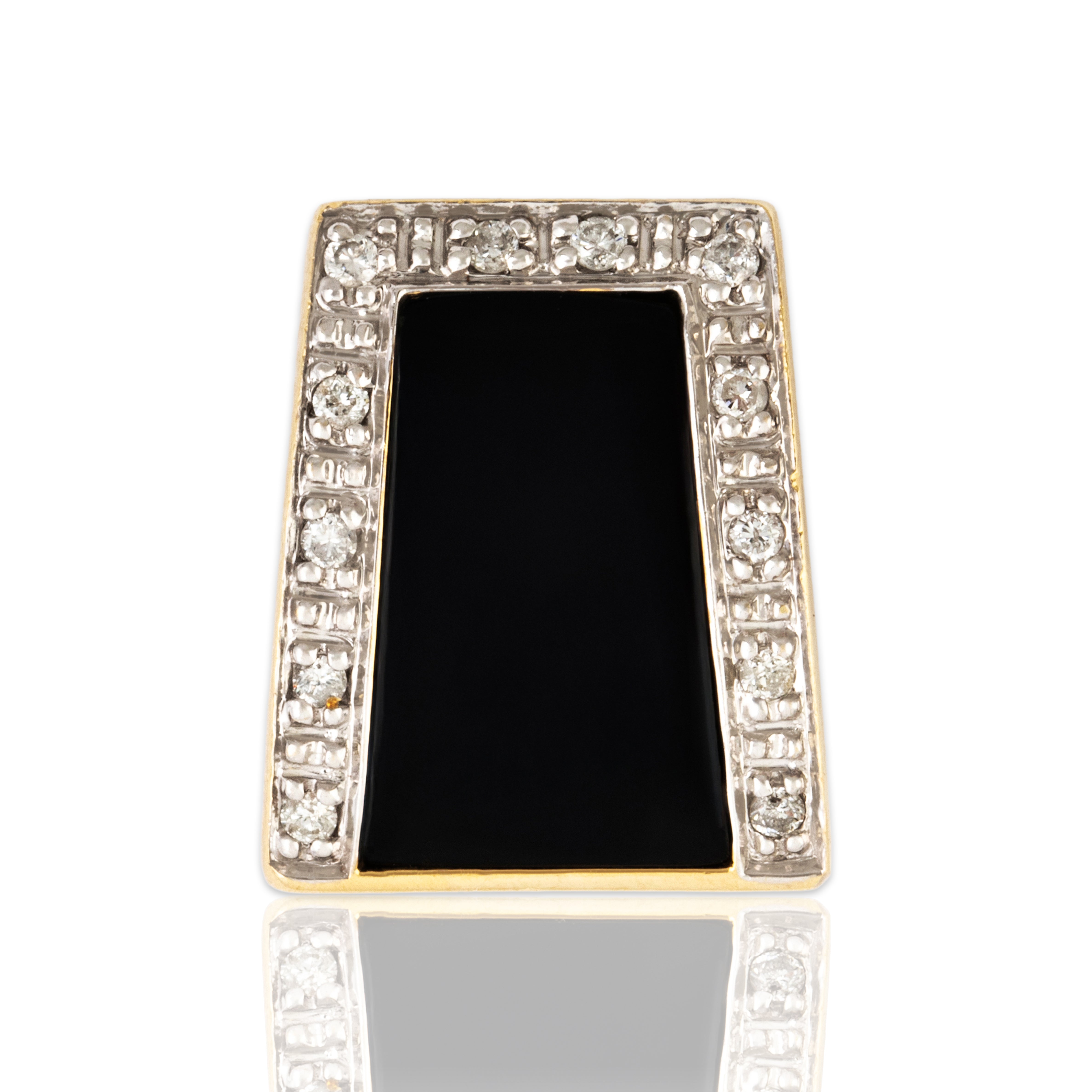 Vintage Heavy 14k Yellow Gold Onyx Diamond Tapered Slide Clip Pendant