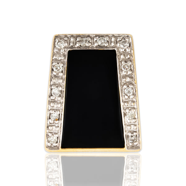 Vintage Heavy 14k Yellow Gold Onyx Diamond Tapered Slide Clip Pendant
