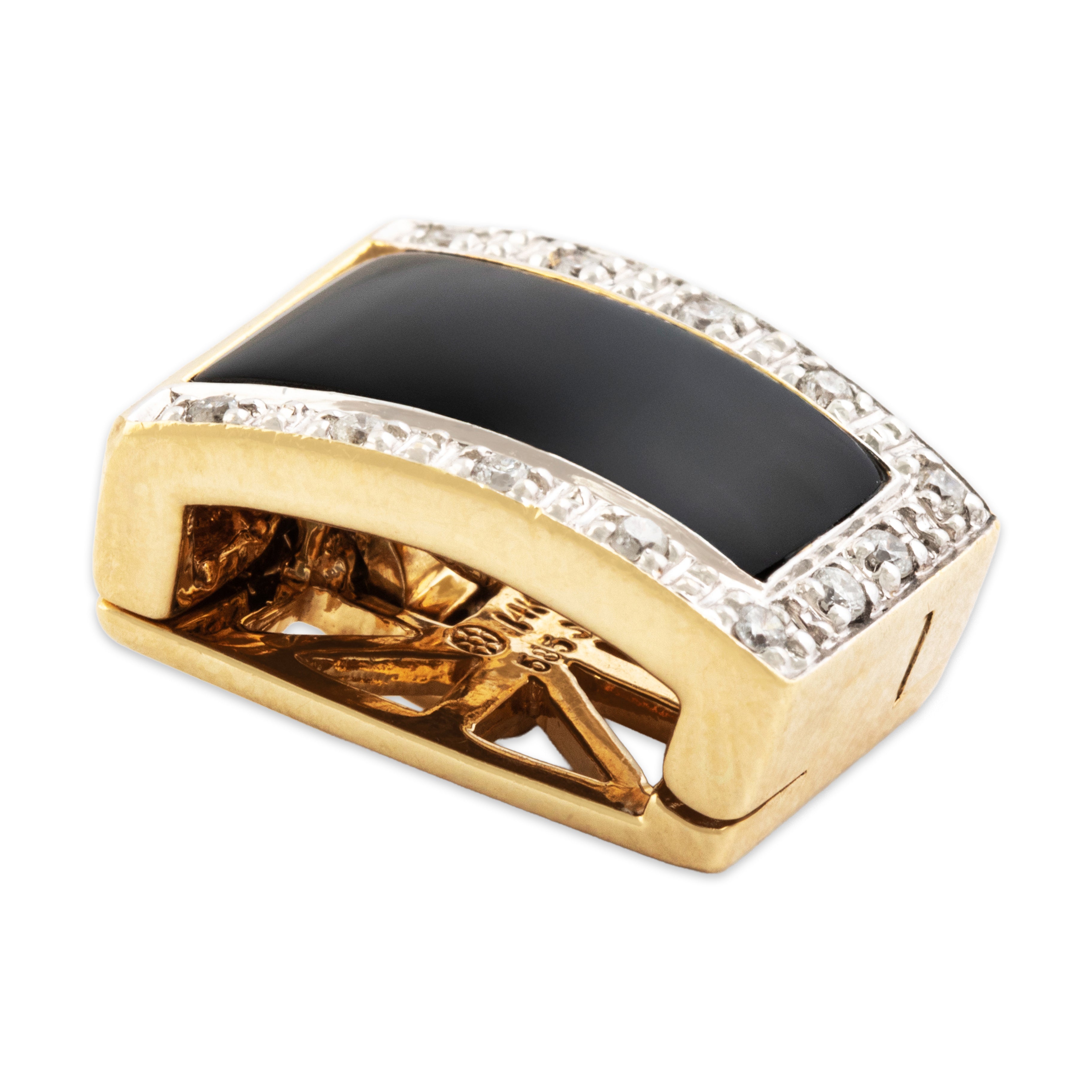 Vintage Heavy 14k Yellow Gold Onyx Diamond Tapered Rectangular Slide Pendant - Overall view