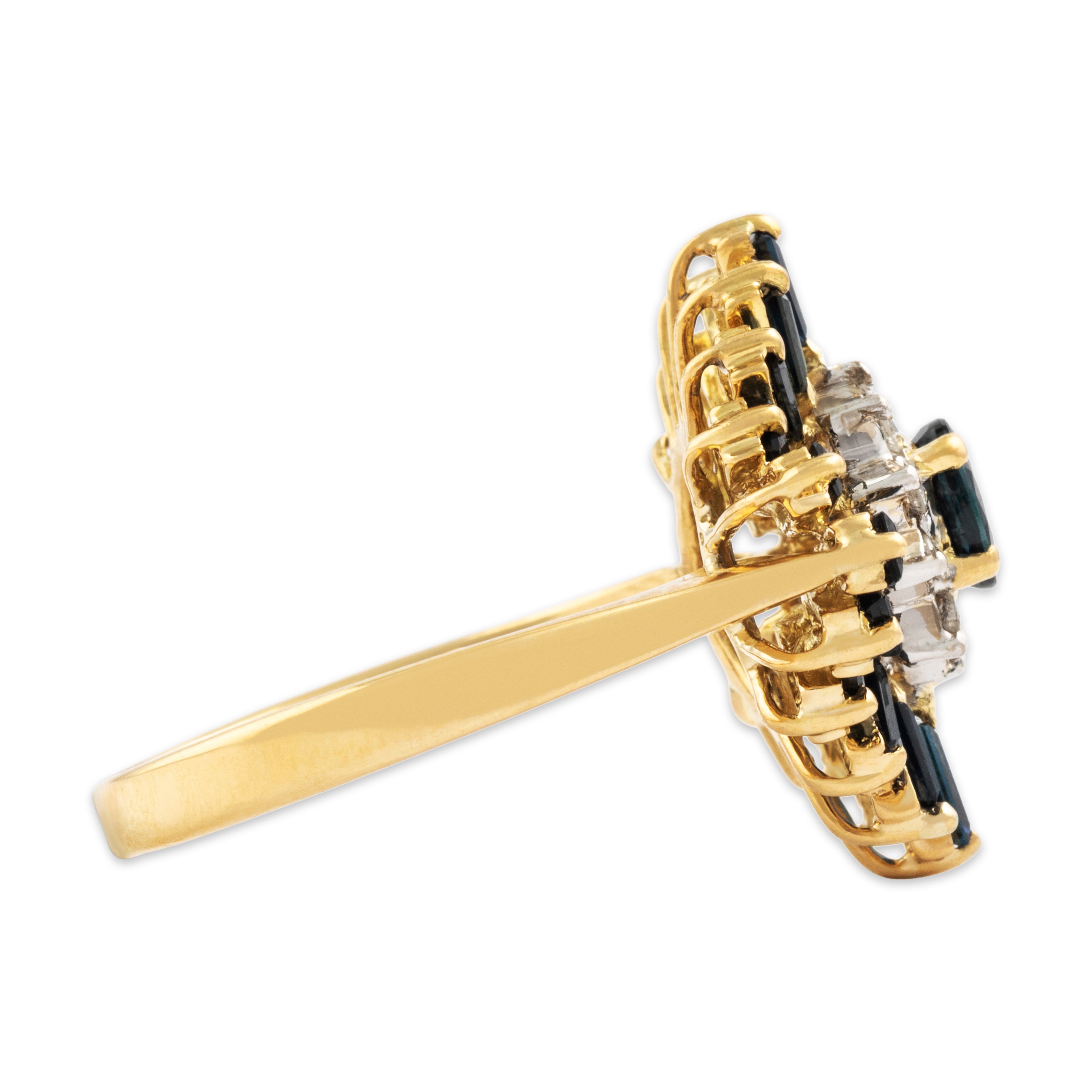 Vintage 18k Yellow Gold 1.5cttw Blue Sapphire Diamond Ballerina Halo Ring 8.50