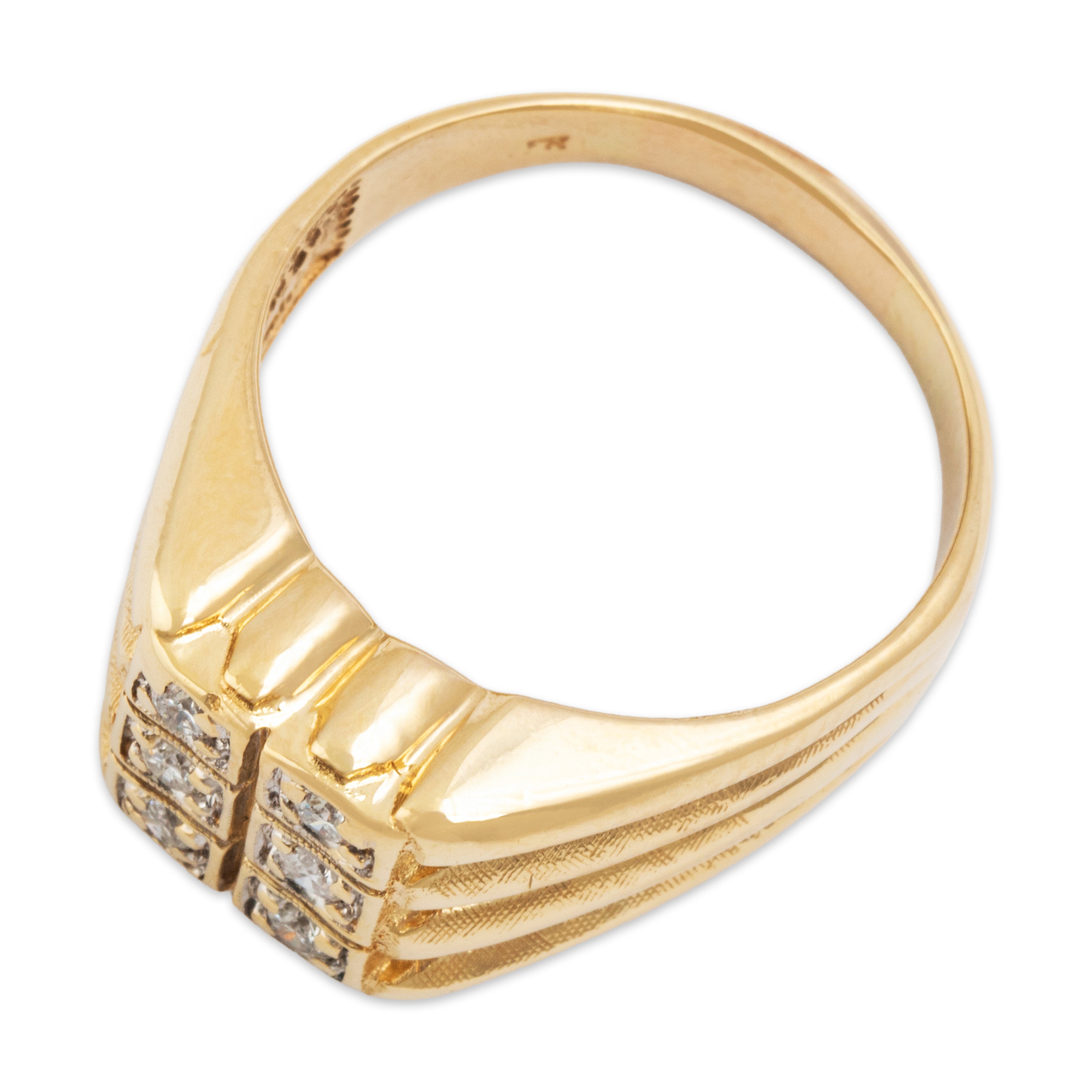 Vintage Heavy 10k Yellow Gold .247cttw Diamond Square Ribbed Ring - Overall view