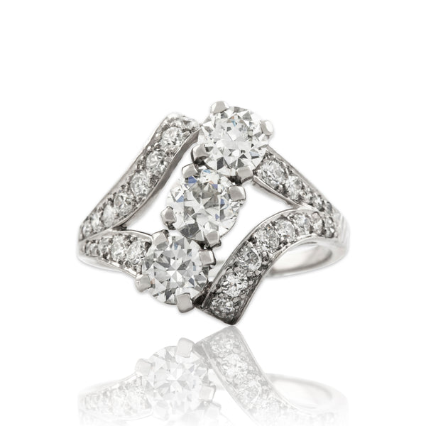 Antique Art Deco 18k White Gold 2.01cttw Old European & Old Mine Diamond Ring 7.75