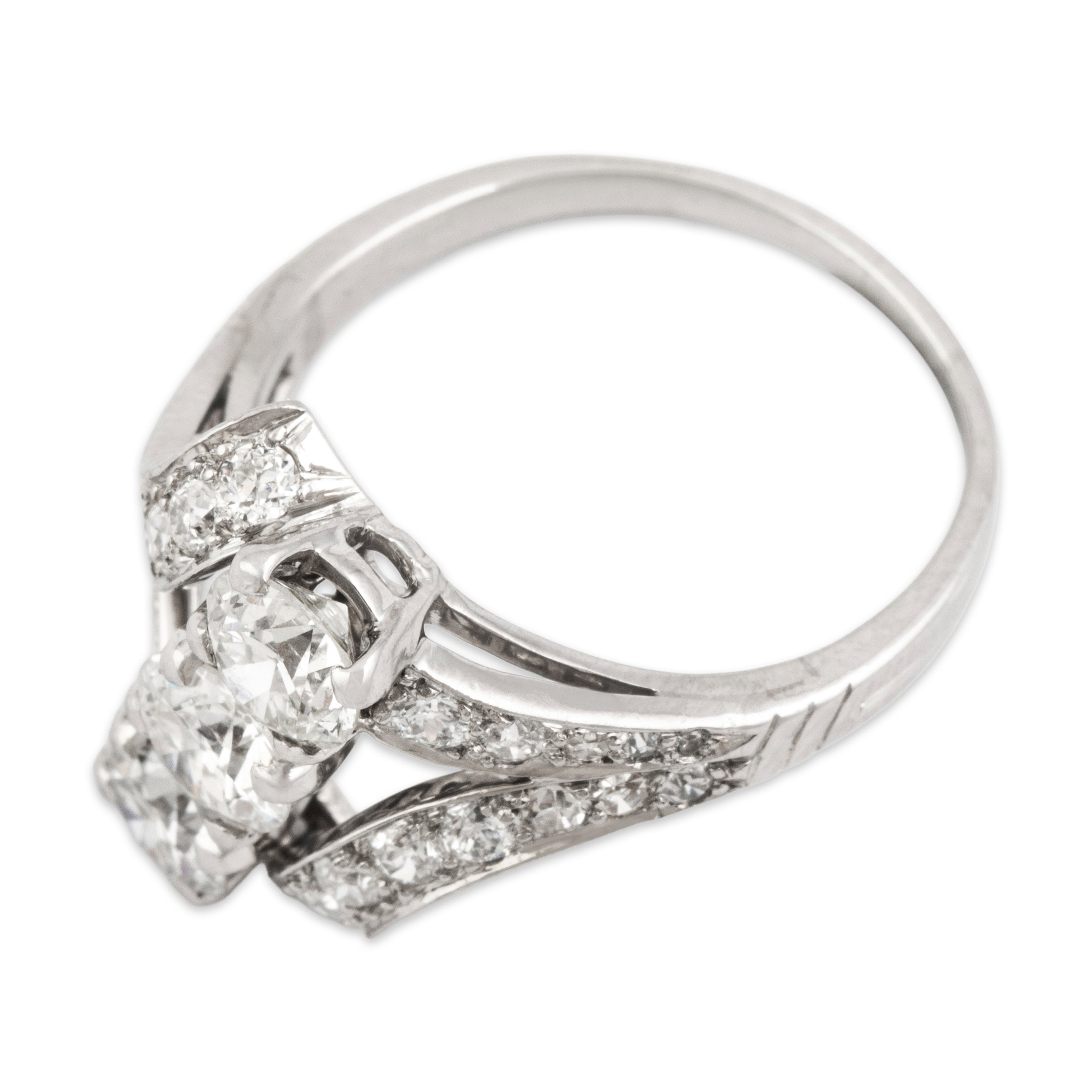 Antique Art Deco 18k White Gold 2.01cttw Old European & Old Mine Diamond Ring - Overall view