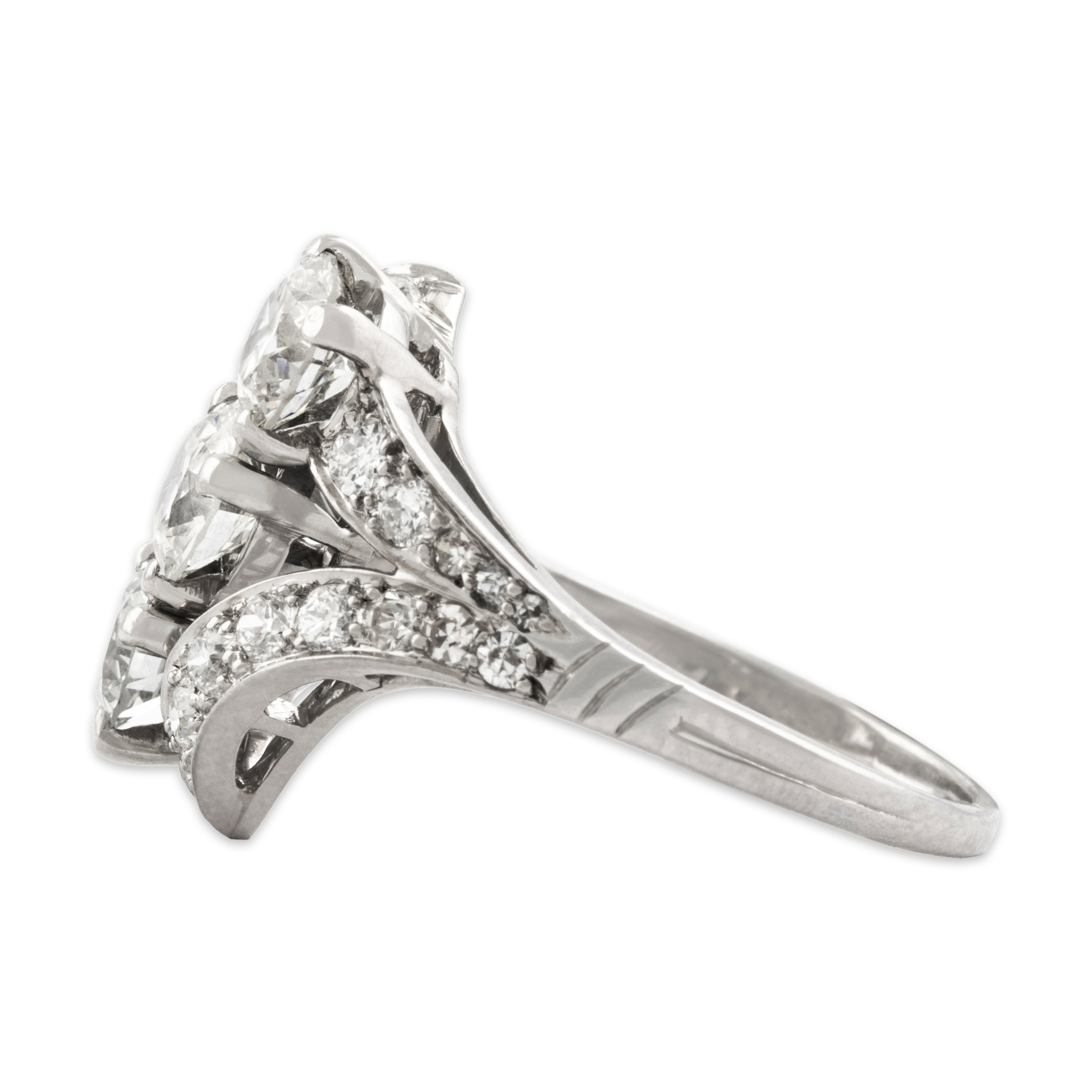 Antique Art Deco 18k White Gold 2.01cttw Old European & Old Mine Diamond Ring - Side view