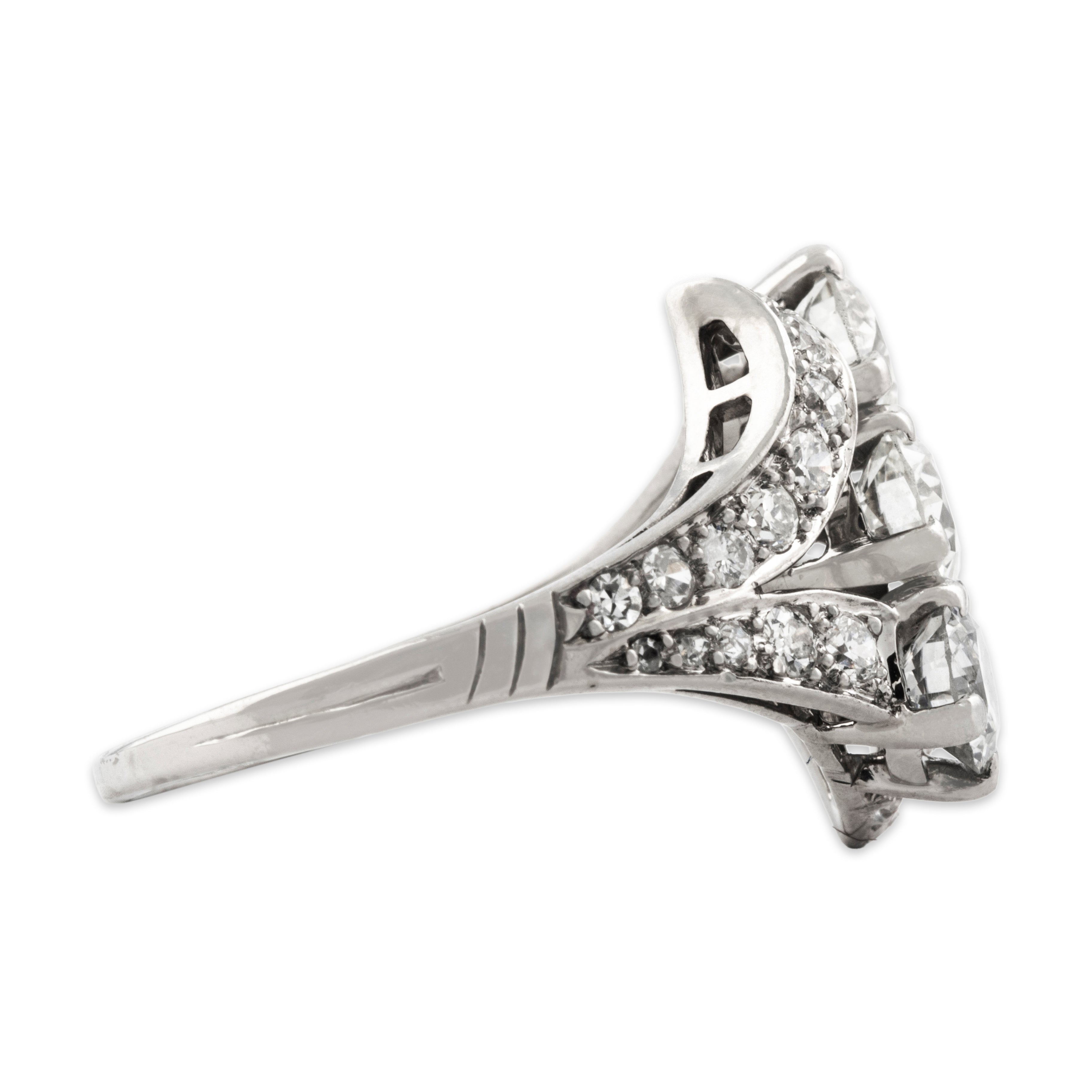 Antique Art Deco 18k White Gold 2.01cttw Old European & Old Mine Diamond Ring - Side view