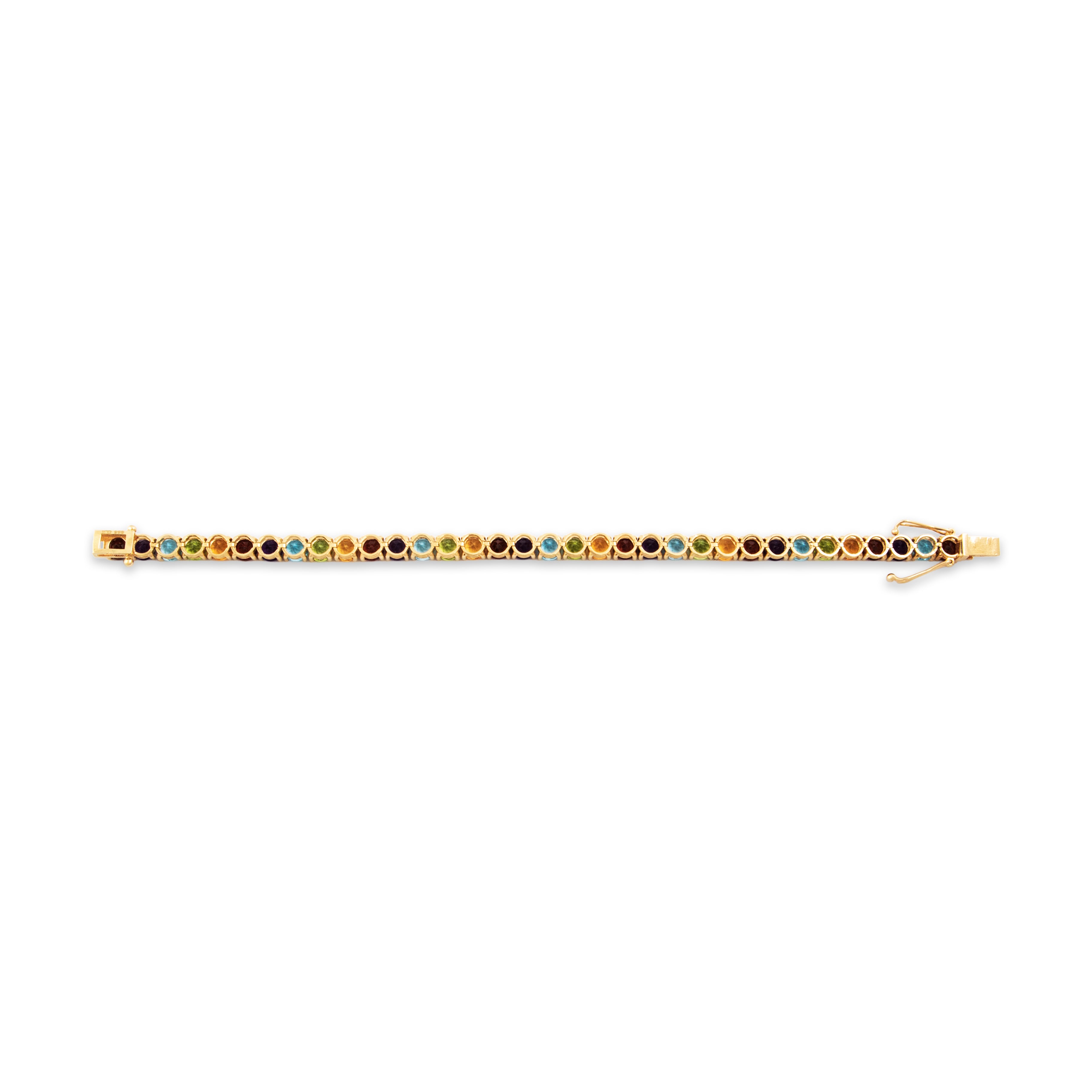 Vintage 14k Yellow Gold Garnet Topaz Dazzling Rainbow Tennis Bracelet - Back view