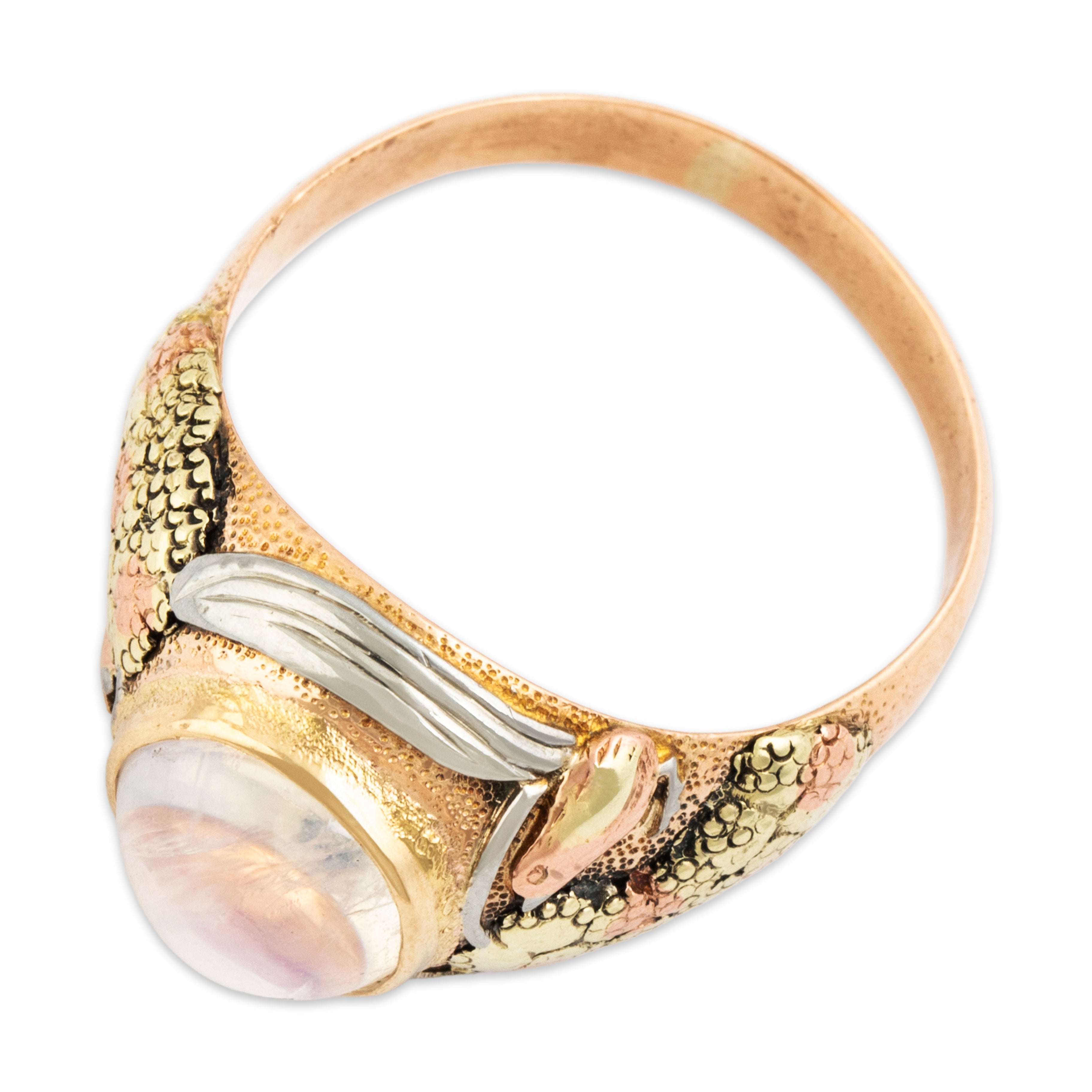 Antique 14k Tricolor Gold 3.5ct Moonstone Fantastic Textured Bird Ring - Overall view