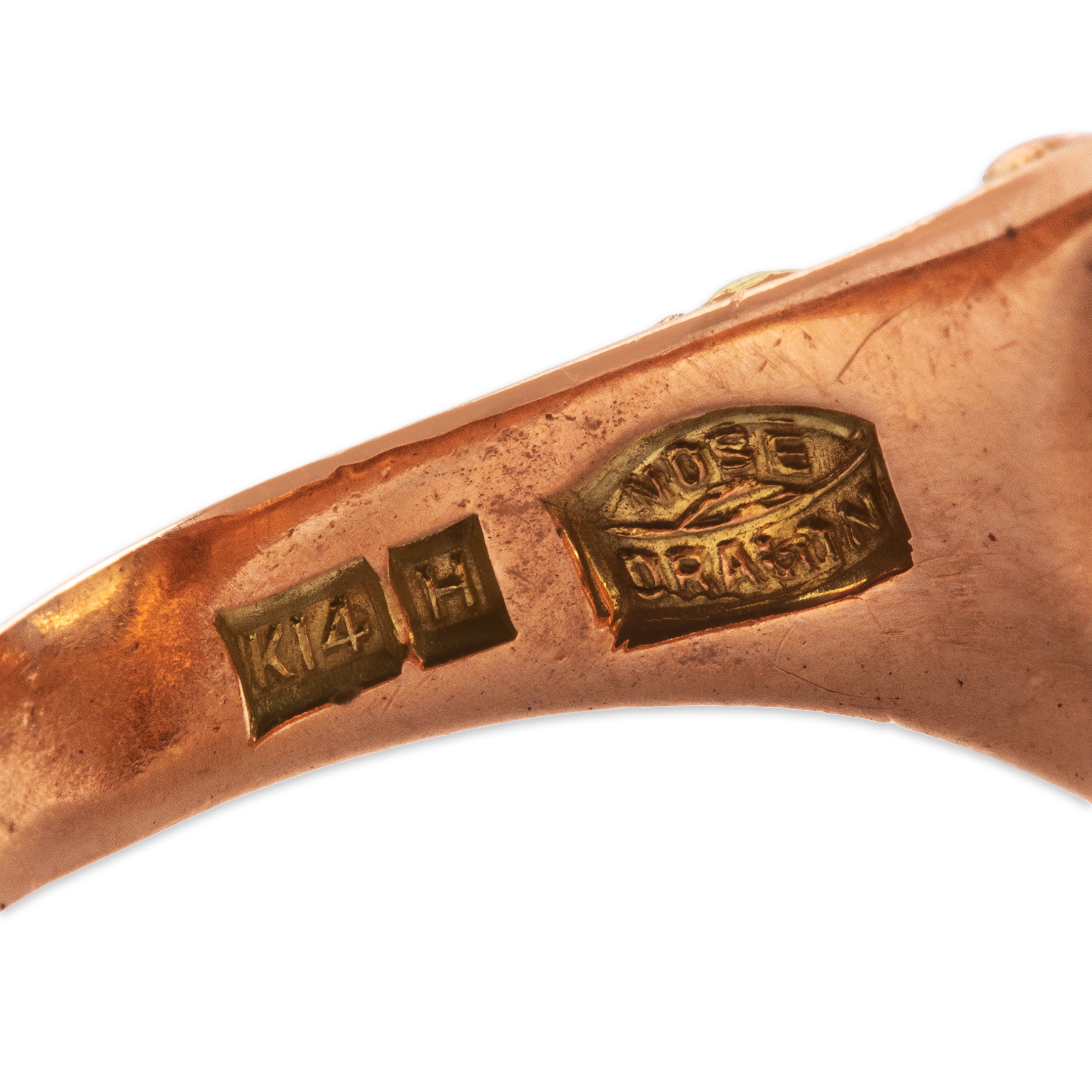 Antique 14k Tricolor Gold 3.5ct Moonstone Fantastic Textured Bird Ring - Hallmark view