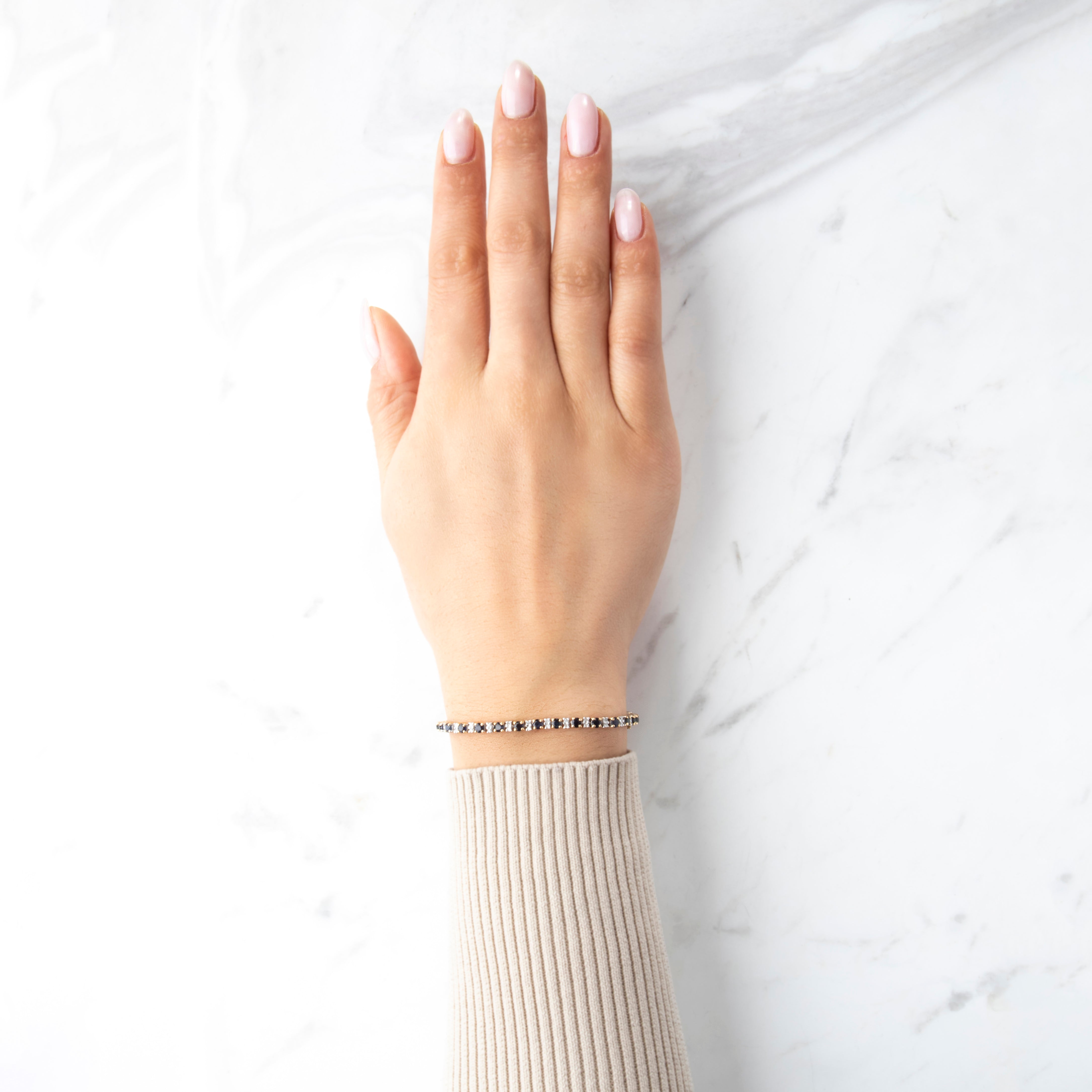 Vintage 14k Yellow & White Gold 4.08cttw Sapphire Diamond Tennis Bracelet - On model view