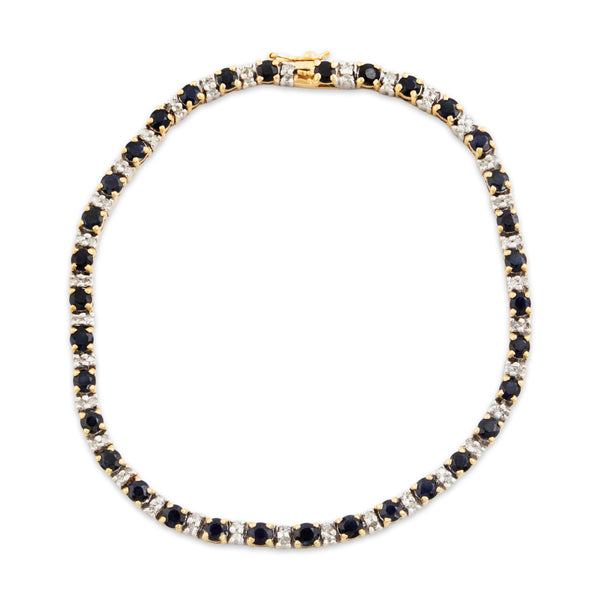 Vintage 14k Yellow & White Gold 4.08cttw Blue Sapphire Diamond Tennis Bracelet 7