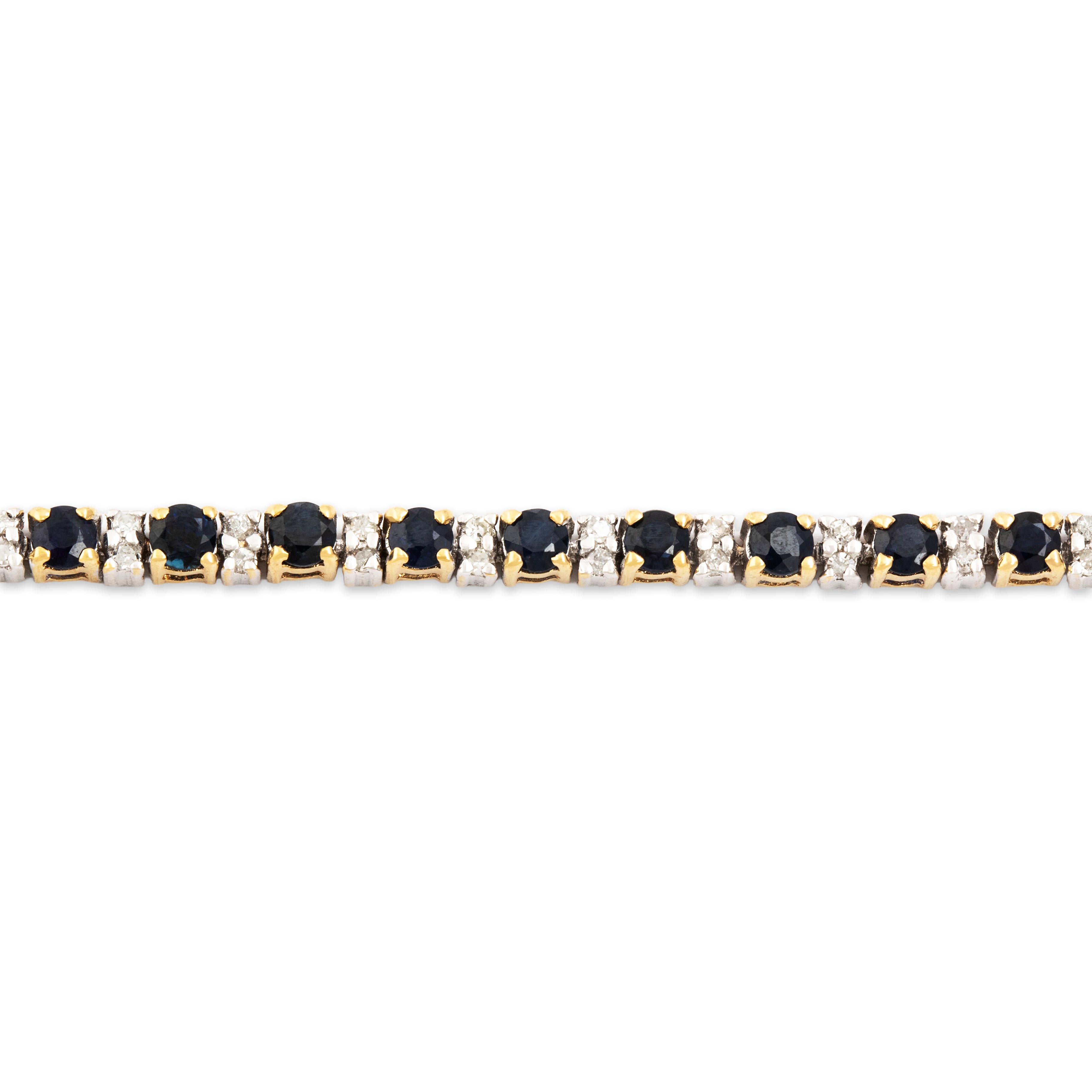 Vintage 14k Yellow & White Gold 4.08cttw Sapphire Diamond Tennis Bracelet - detail view #1