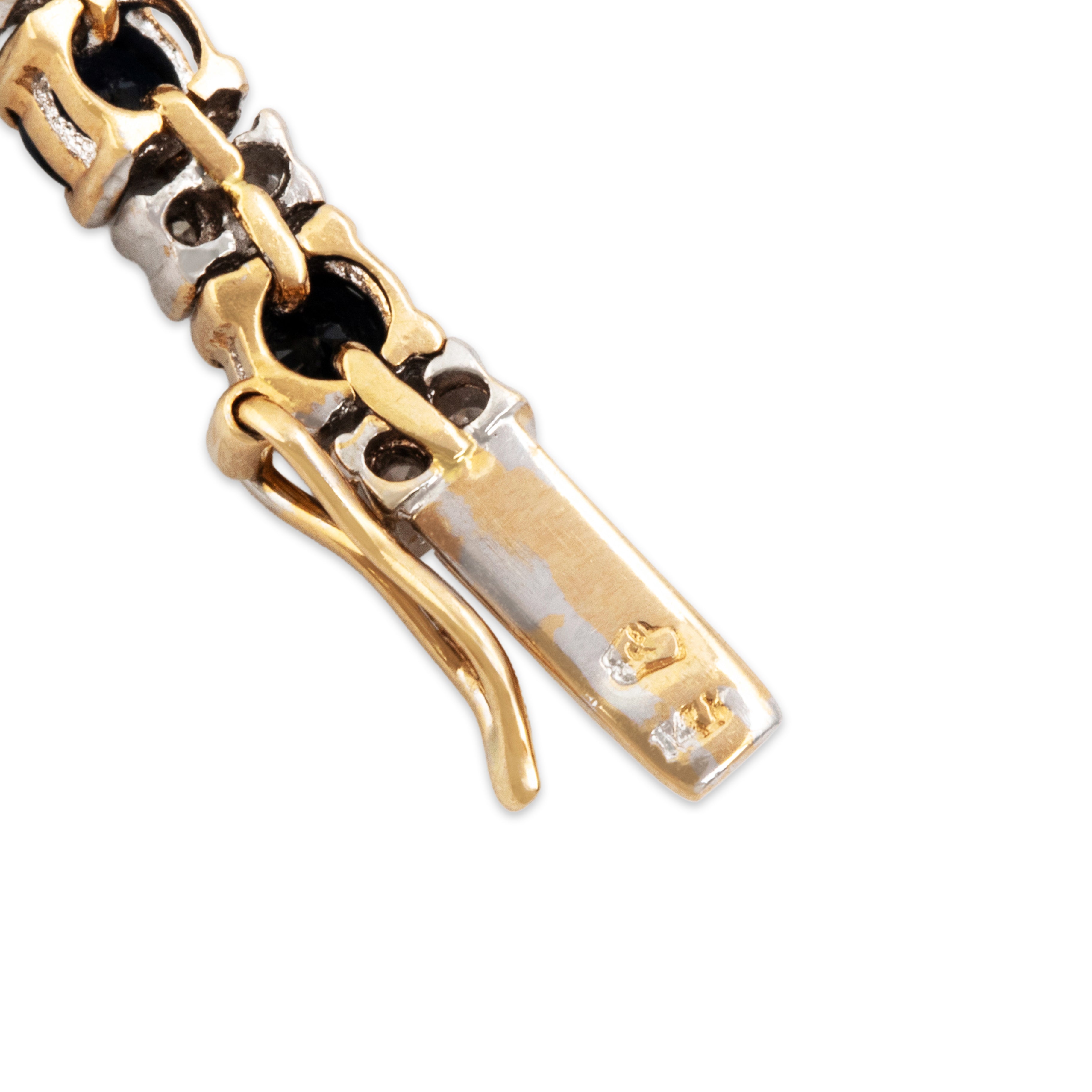 Vintage 14k Yellow & White Gold 4.08cttw Sapphire Diamond Tennis Bracelet - Hallmark view