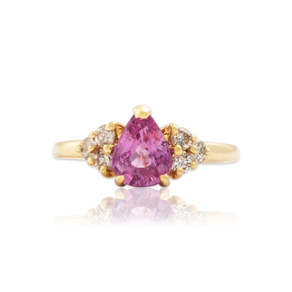 Estate 14k Yellow Gold 1.3ct Pink Sapphire .264cttw Diamond Pear Ring 5.75