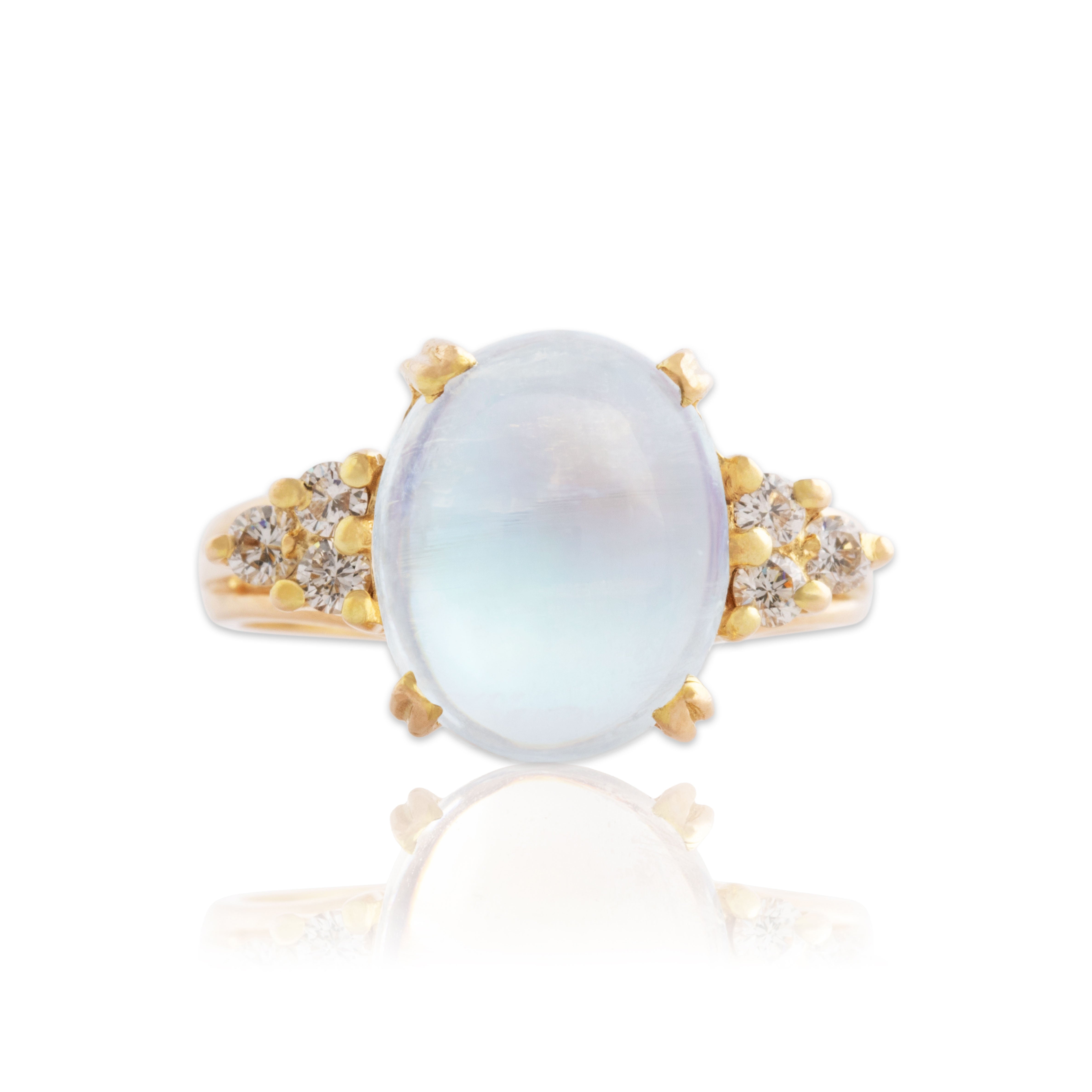 Vintage Stunning 14k Yellow Gold 5.13ct Moonstone Diamond Luminous Ring 6.50