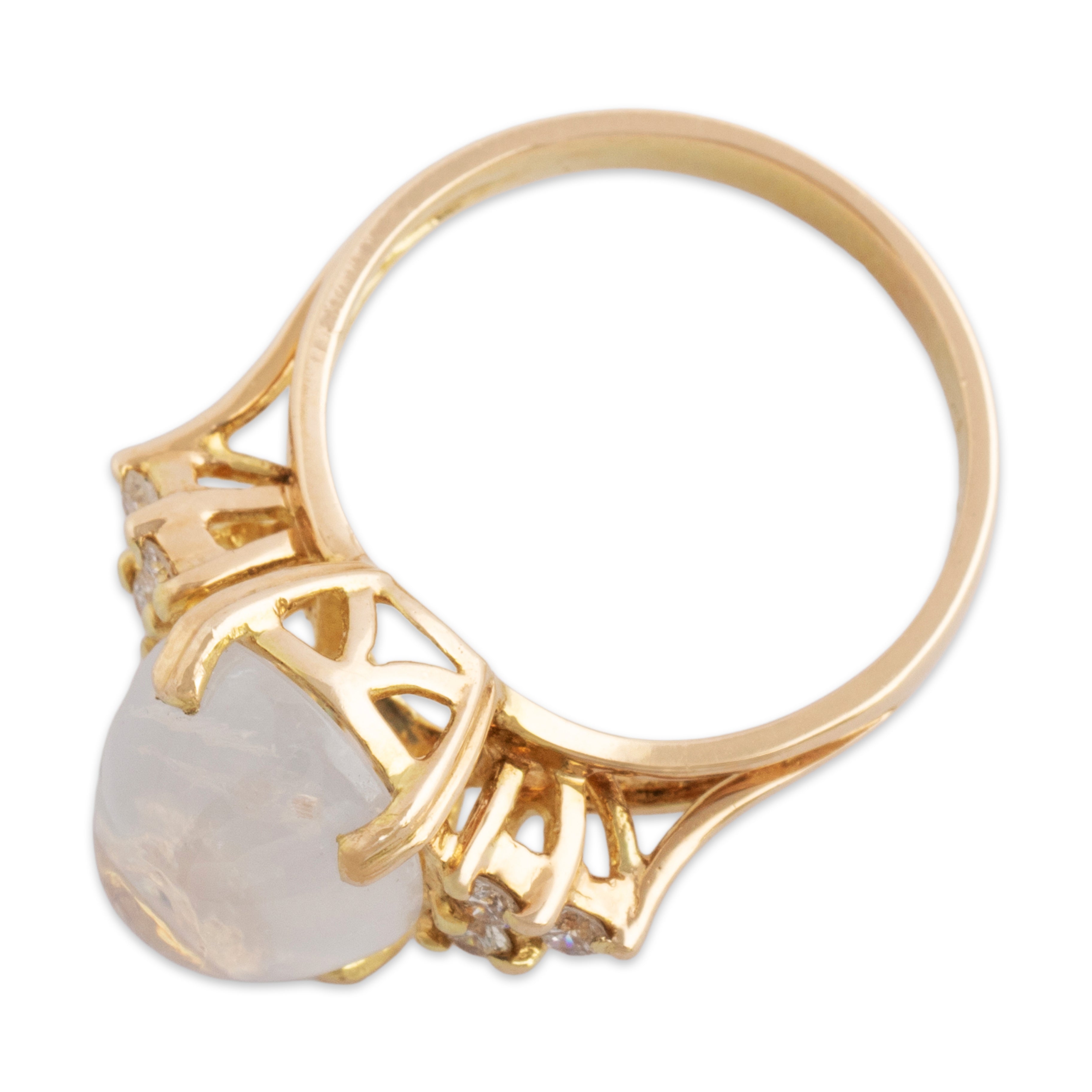 Vintage Stunning 14k Yellow Gold 5.13ct Moonstone Diamond Luminous Dome Ring  - Overall view