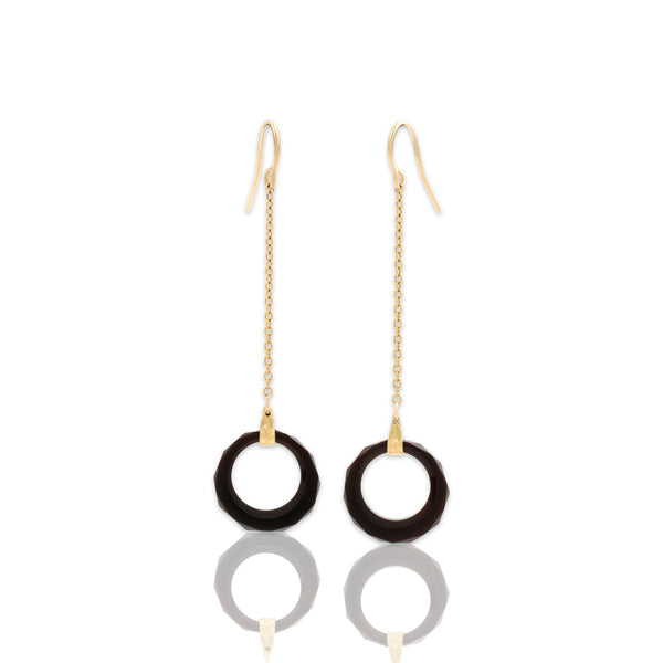 Antique 14k Yellow Gold Onyx Geometric Faceted Cable Chain Drop Dangle Earrings