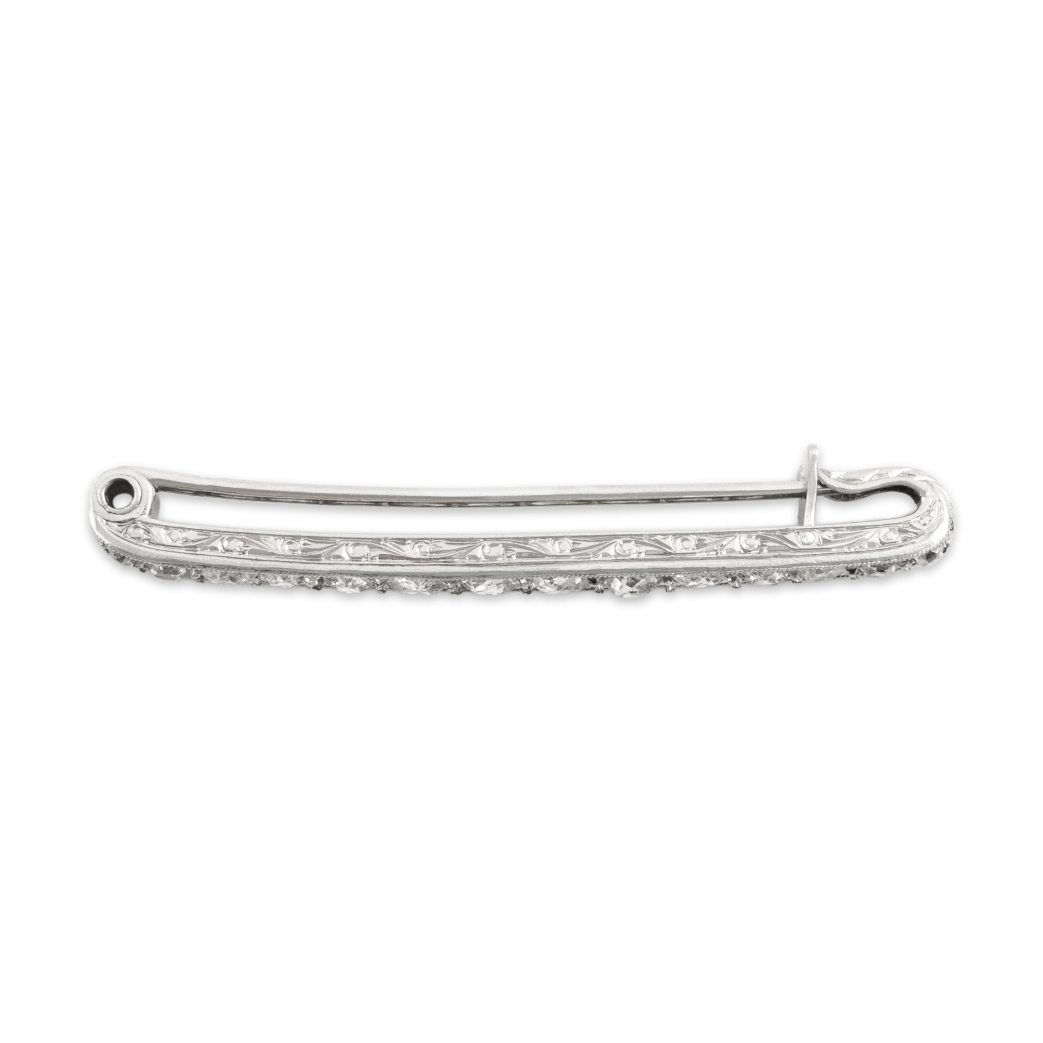 Antique Platinum 1.209cttw Old Mine Diamond Incredible Decorated Bar Pin - Close-up view