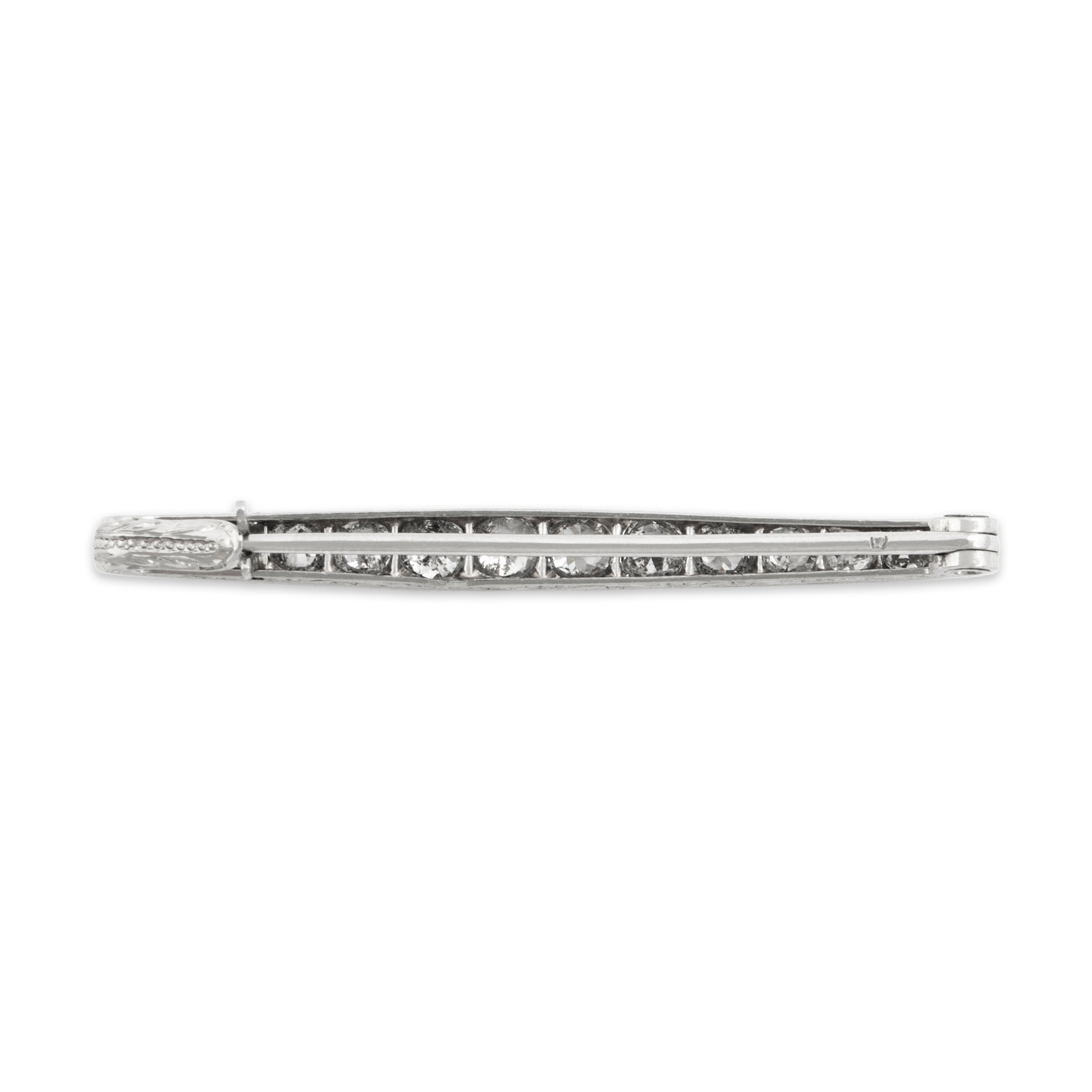 Antique Platinum 1.209cttw Old Mine Diamond Incredible Decorated Bar Pin - Back view