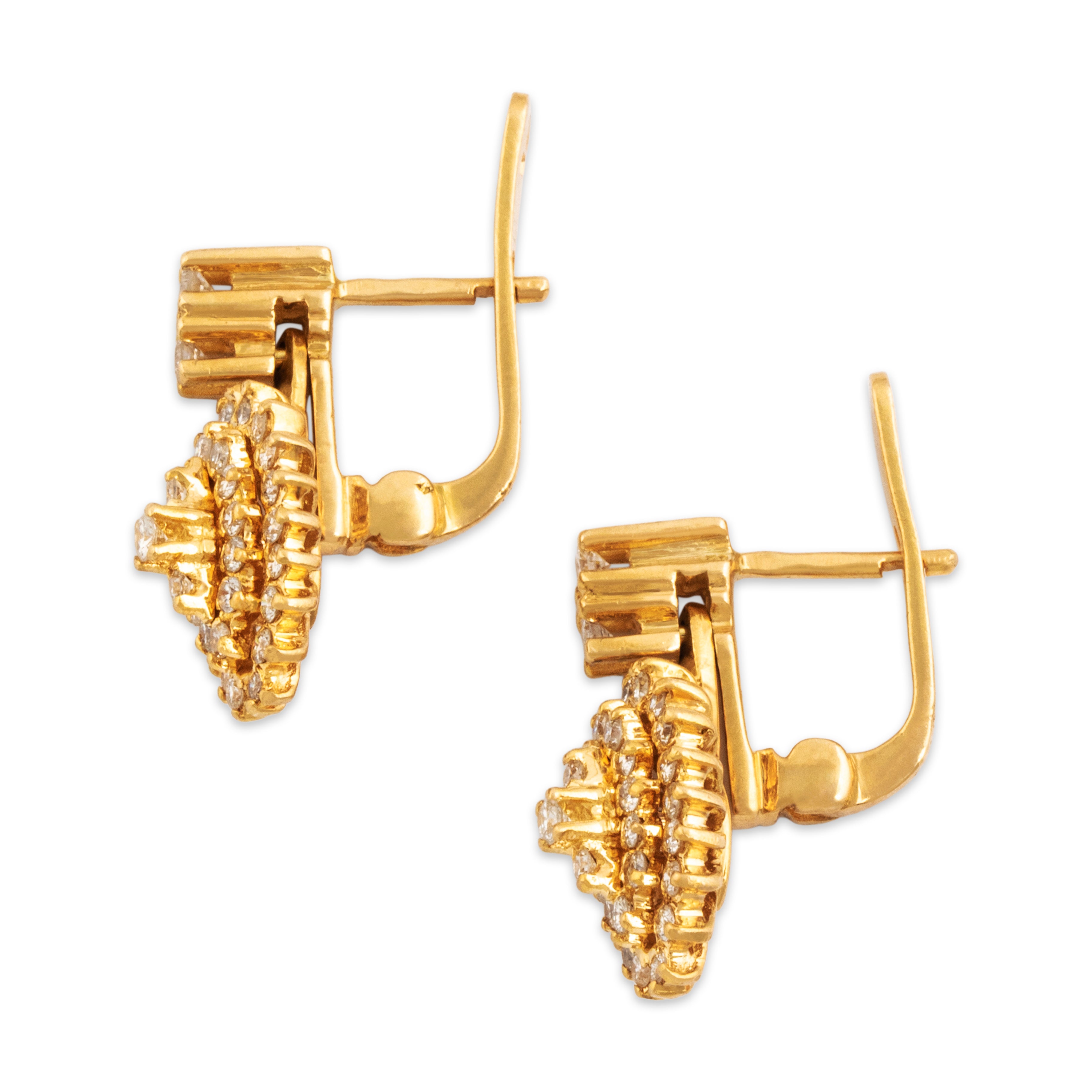 Vintage 18k Yellow Gold .827cttw Diamond Brilliant Cluster Earrings - Side view
