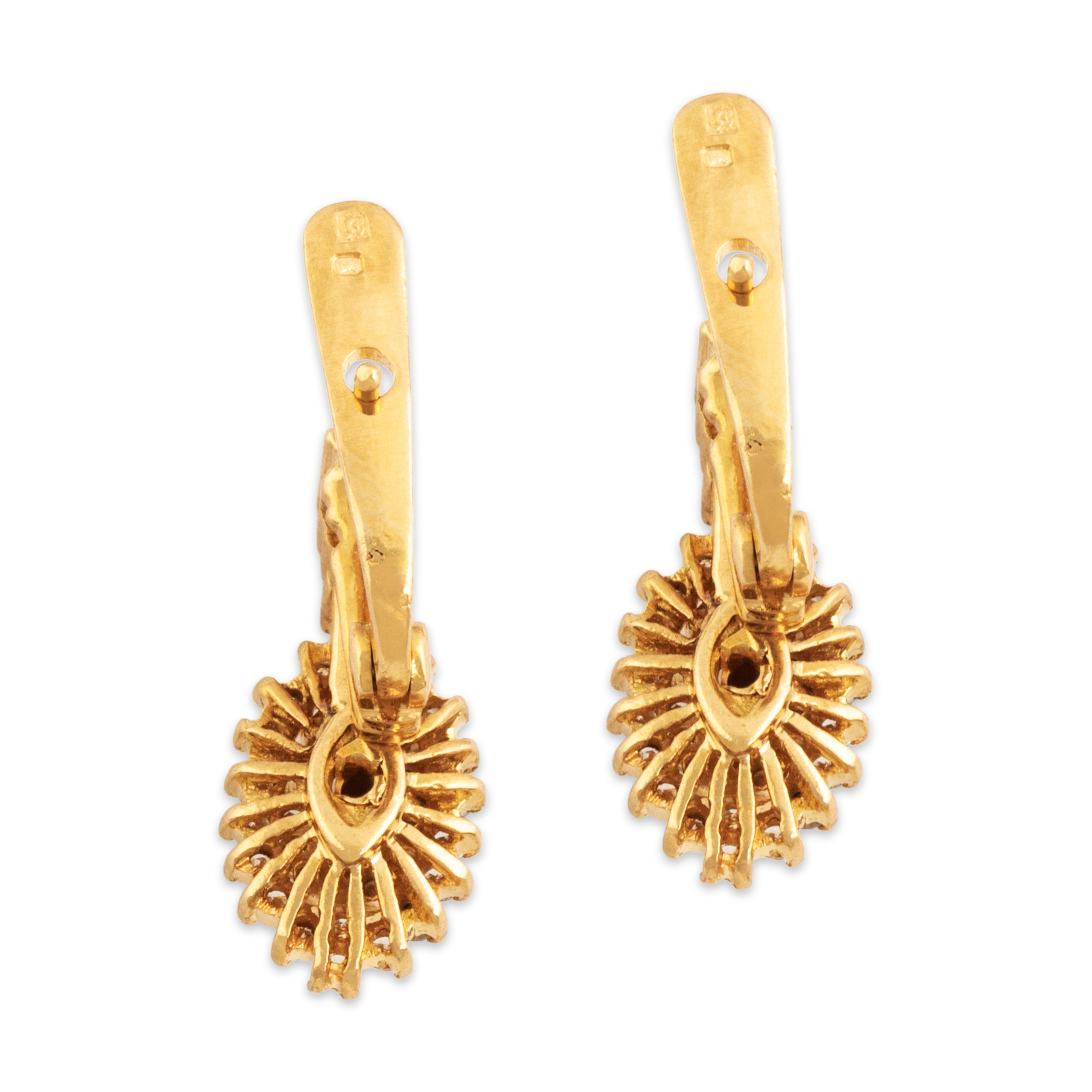 Vintage 18k Yellow Gold .827cttw Diamond Brilliant Cluster Earrings - Back view