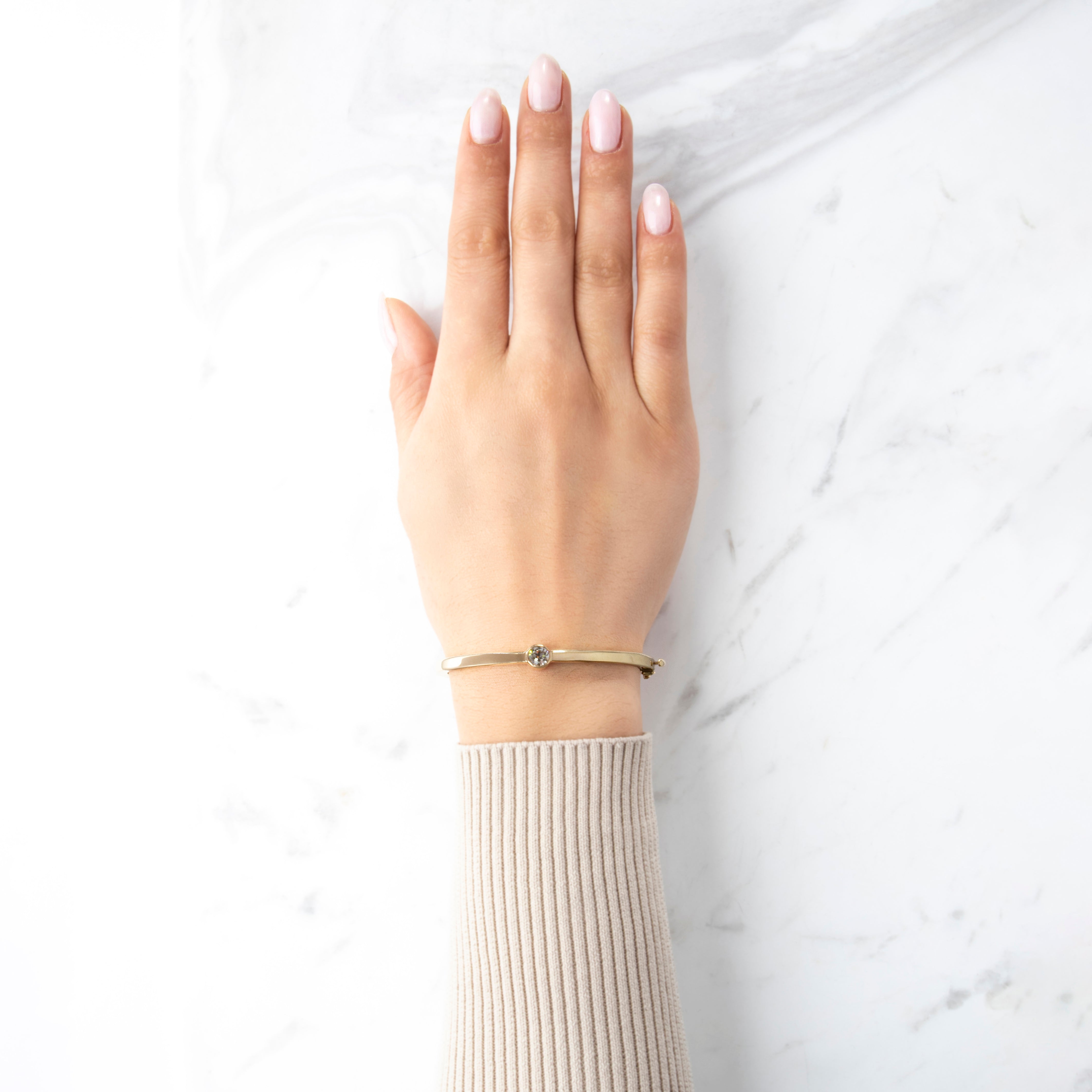 Vintage 14k Yellow Gold .6ct Old European Diamond Stunning Bangle Bracelet - On model view