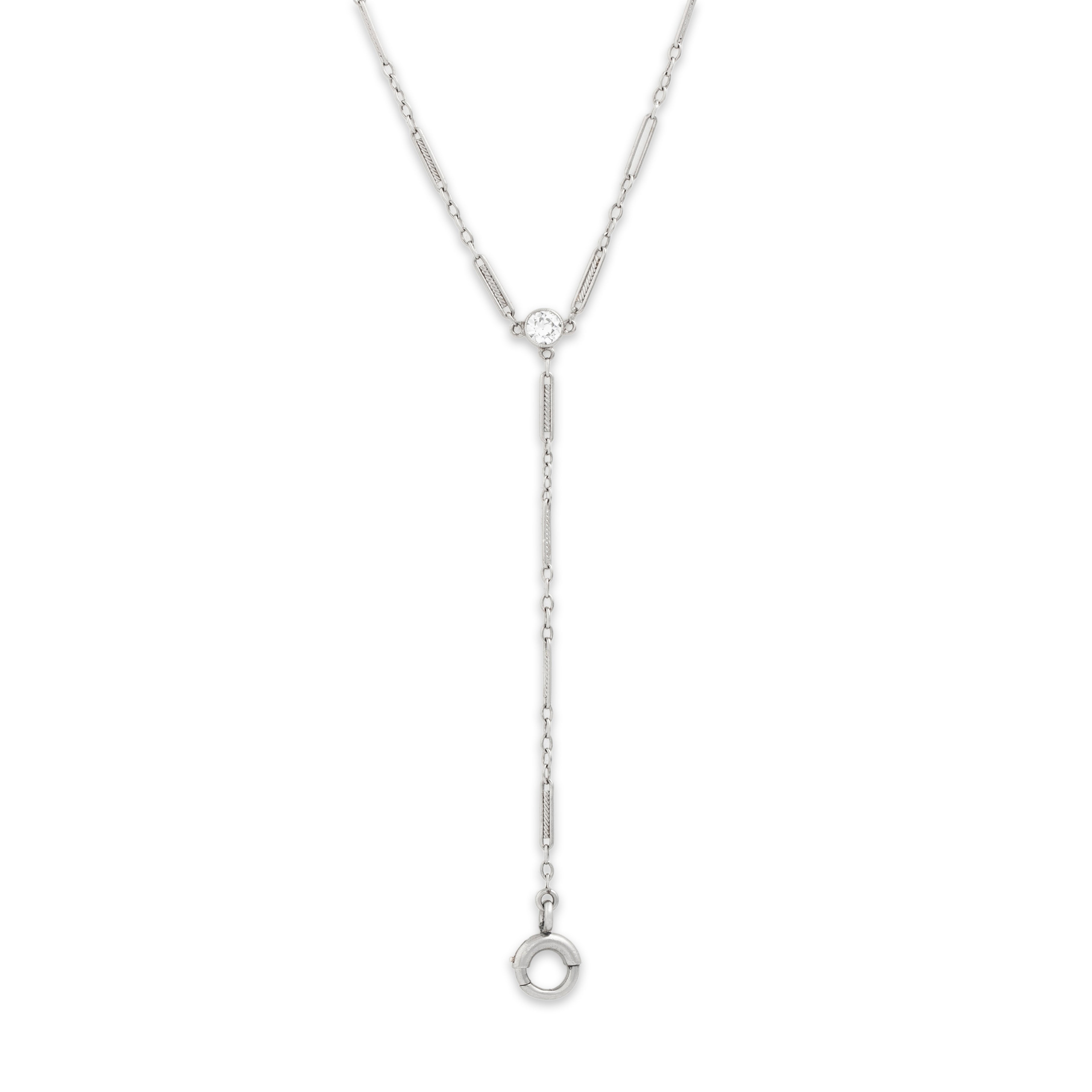 Antique Platinum 1.004cttw Old European Diamond Fantastic Bar Link Station Necklace - detail view #1