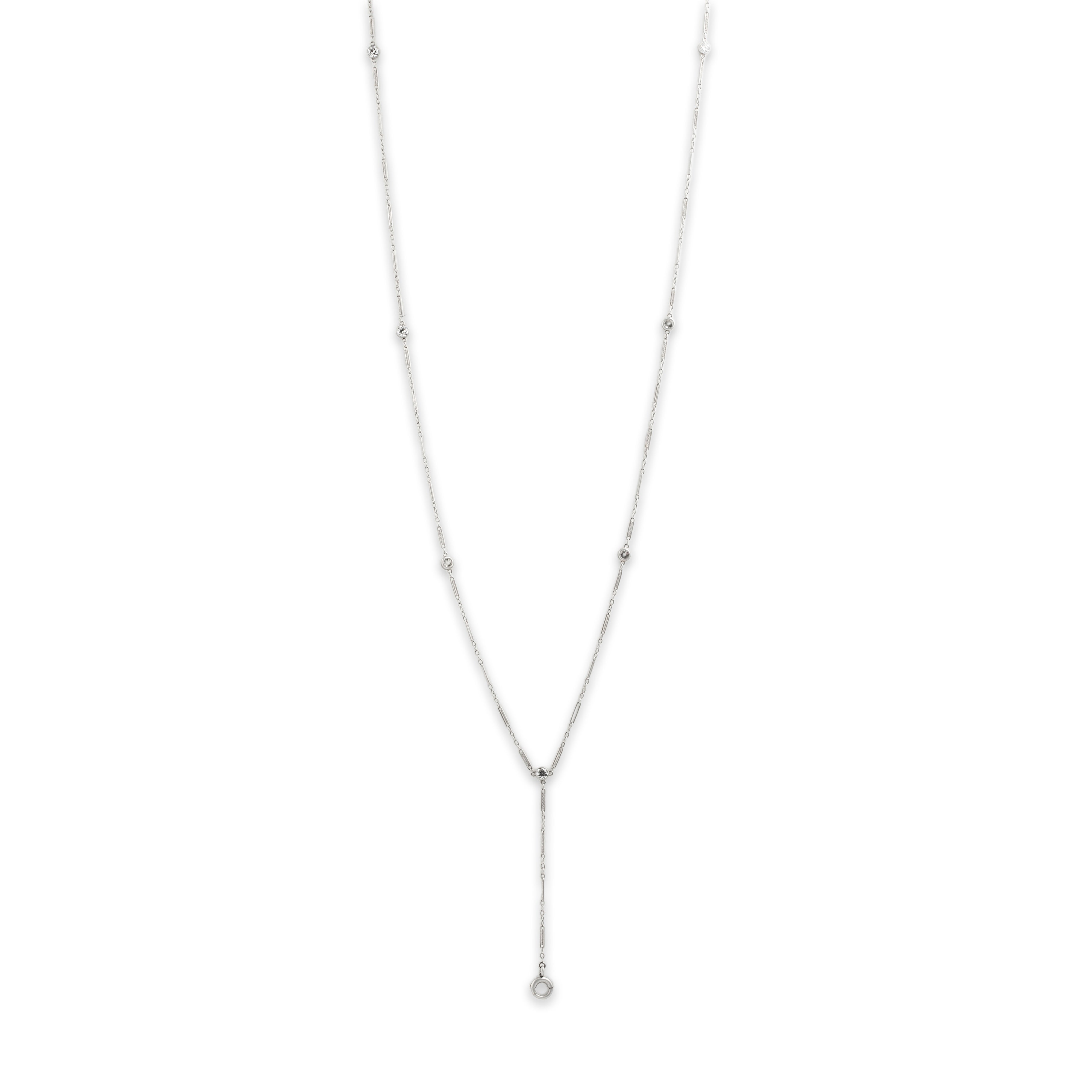 Antique Platinum 1.004cttw Old European Diamond Fantastic Bar Link Station Necklace - detail view #2