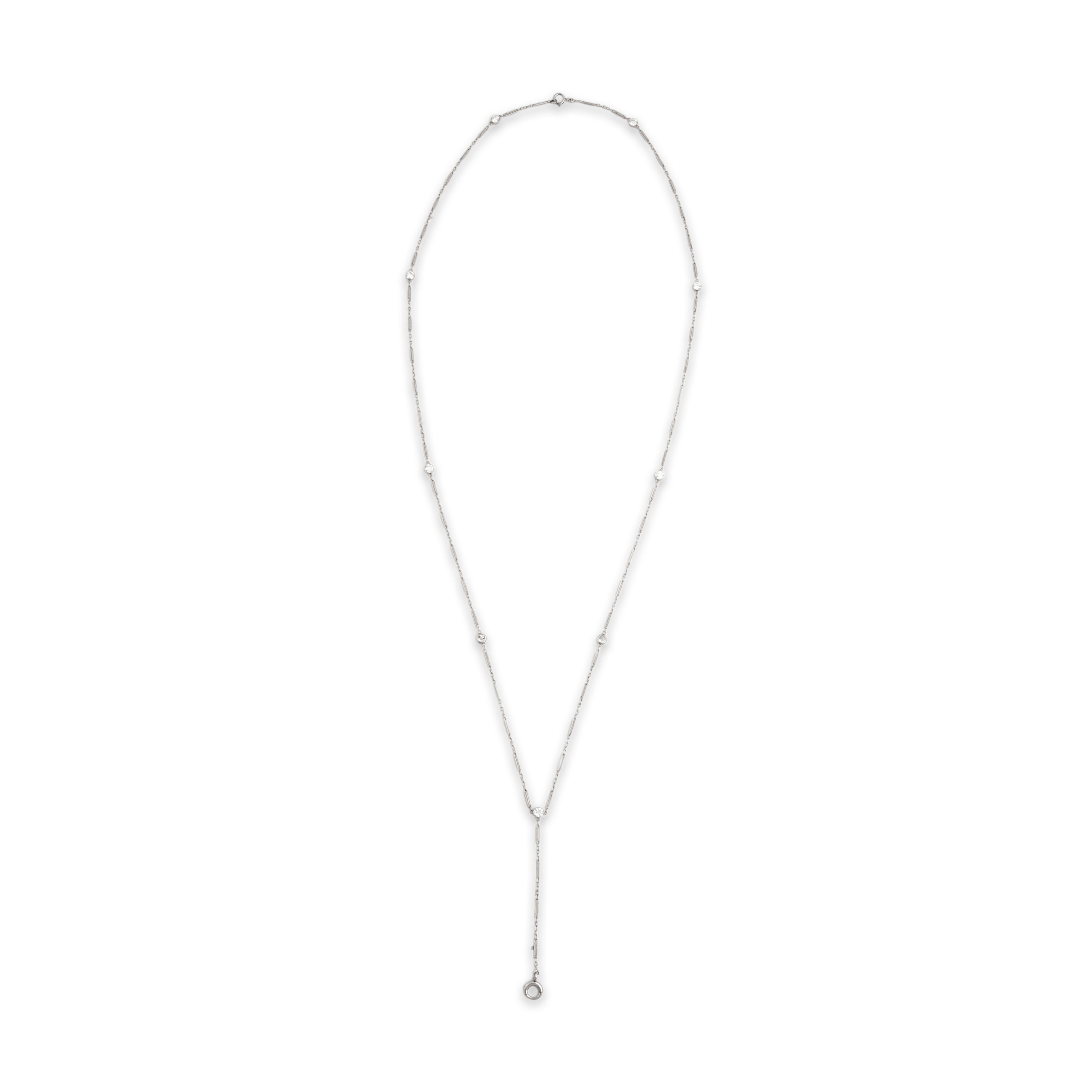 Antique Platinum 1.004cttw Old European Diamond Fantastic Bar Link Station Necklace - Overall view