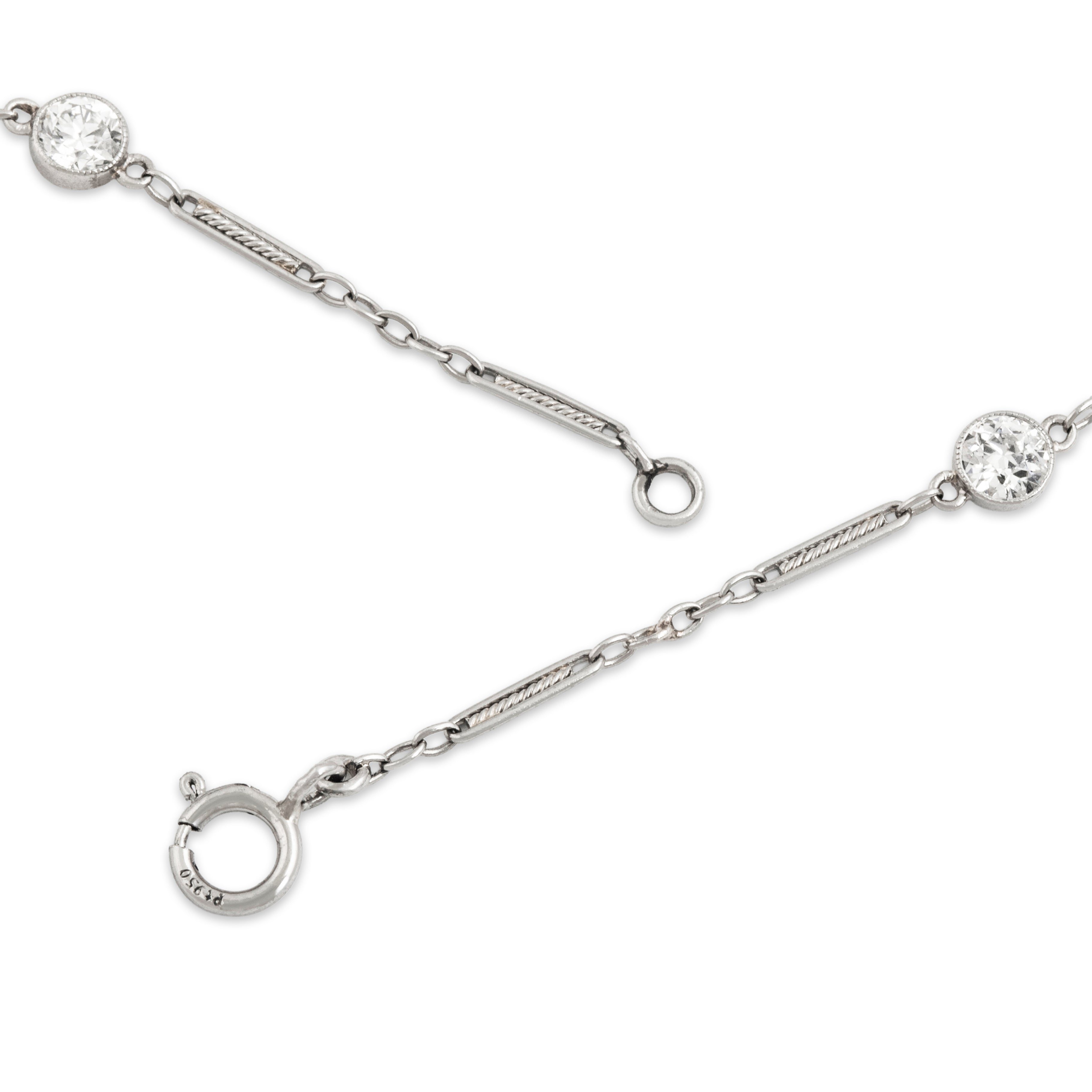 Antique Platinum 1.004cttw Old European Diamond Fantastic Bar Link Station Necklace - clasp view