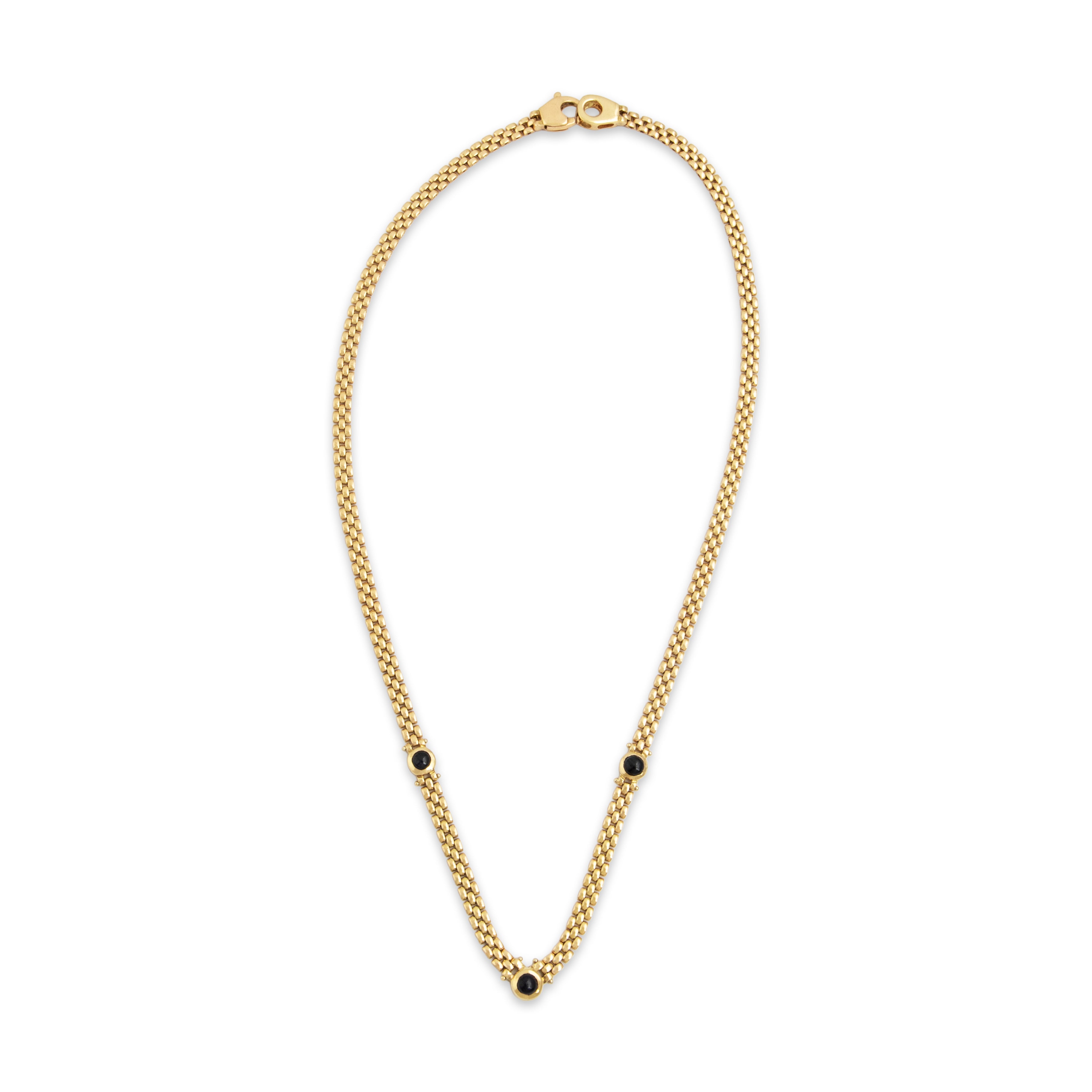 Vintage Italian 18k Gold 1.08cttw Sapphire Cabochon Station Panther Chain Chevron Necklace - Overall view