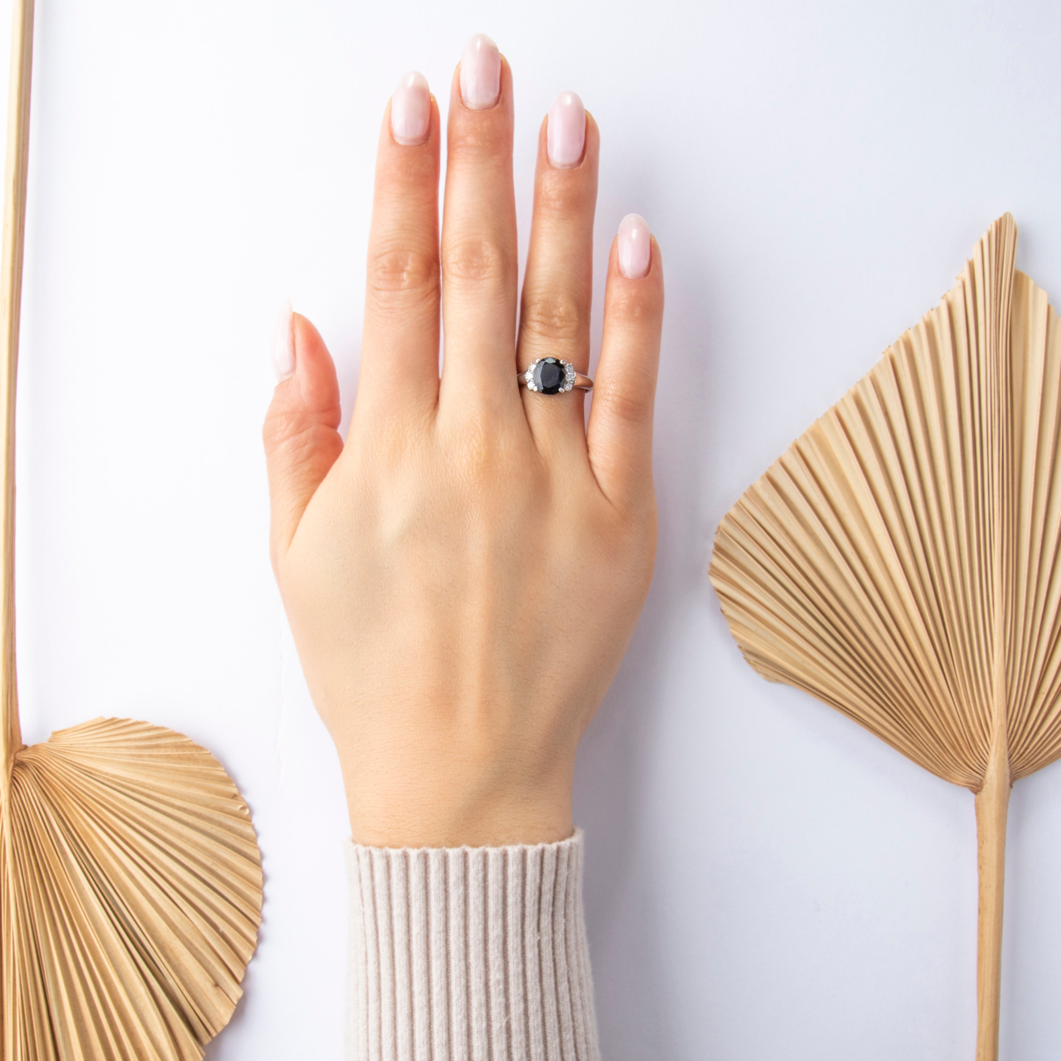 Vintage Platinum 3.08ct Sapphire .3cttw Diamond Glittering Night Sky Ring  - On model view