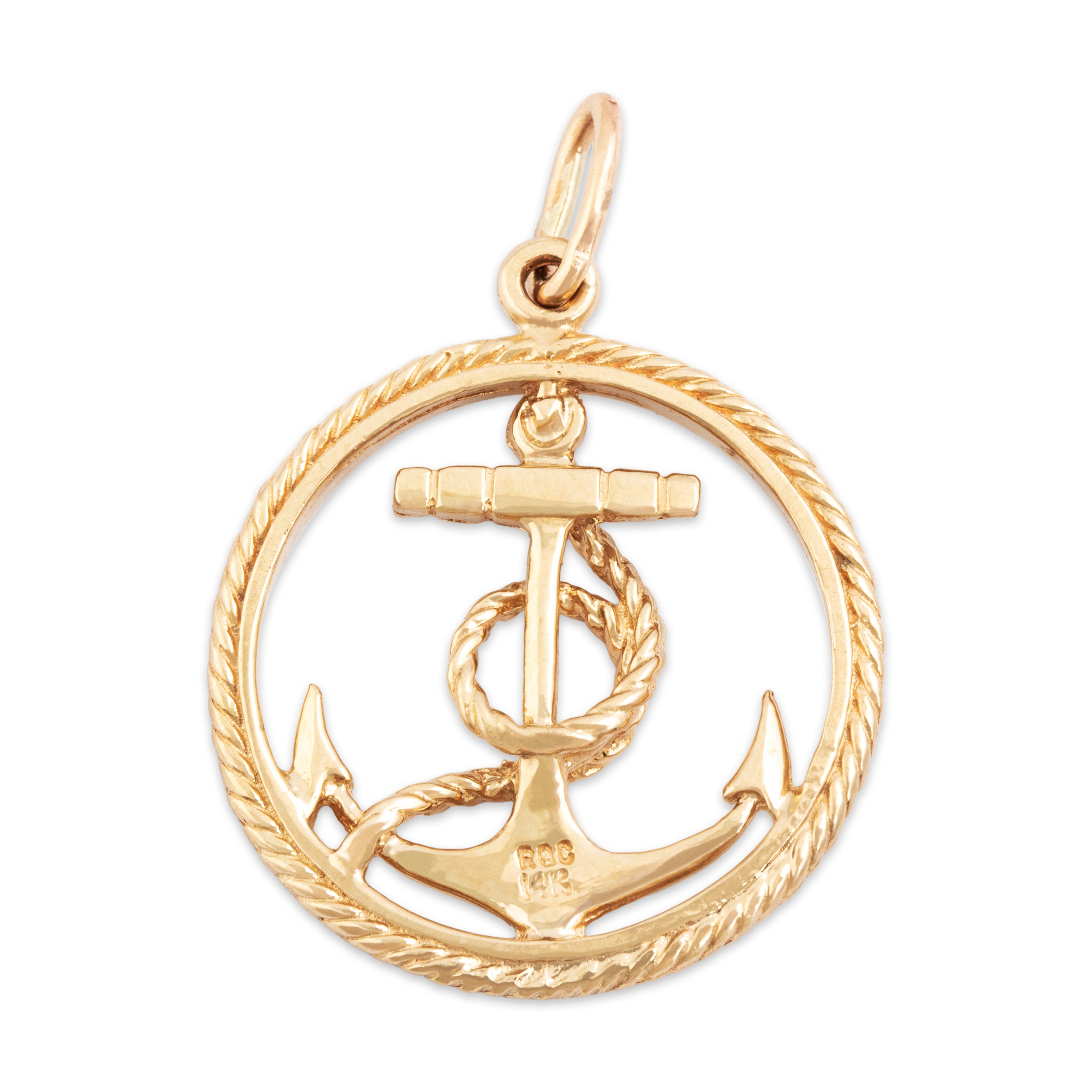 Vintage 14k Yellow Gold Rope Wrapped Anchor Pendant - Back view