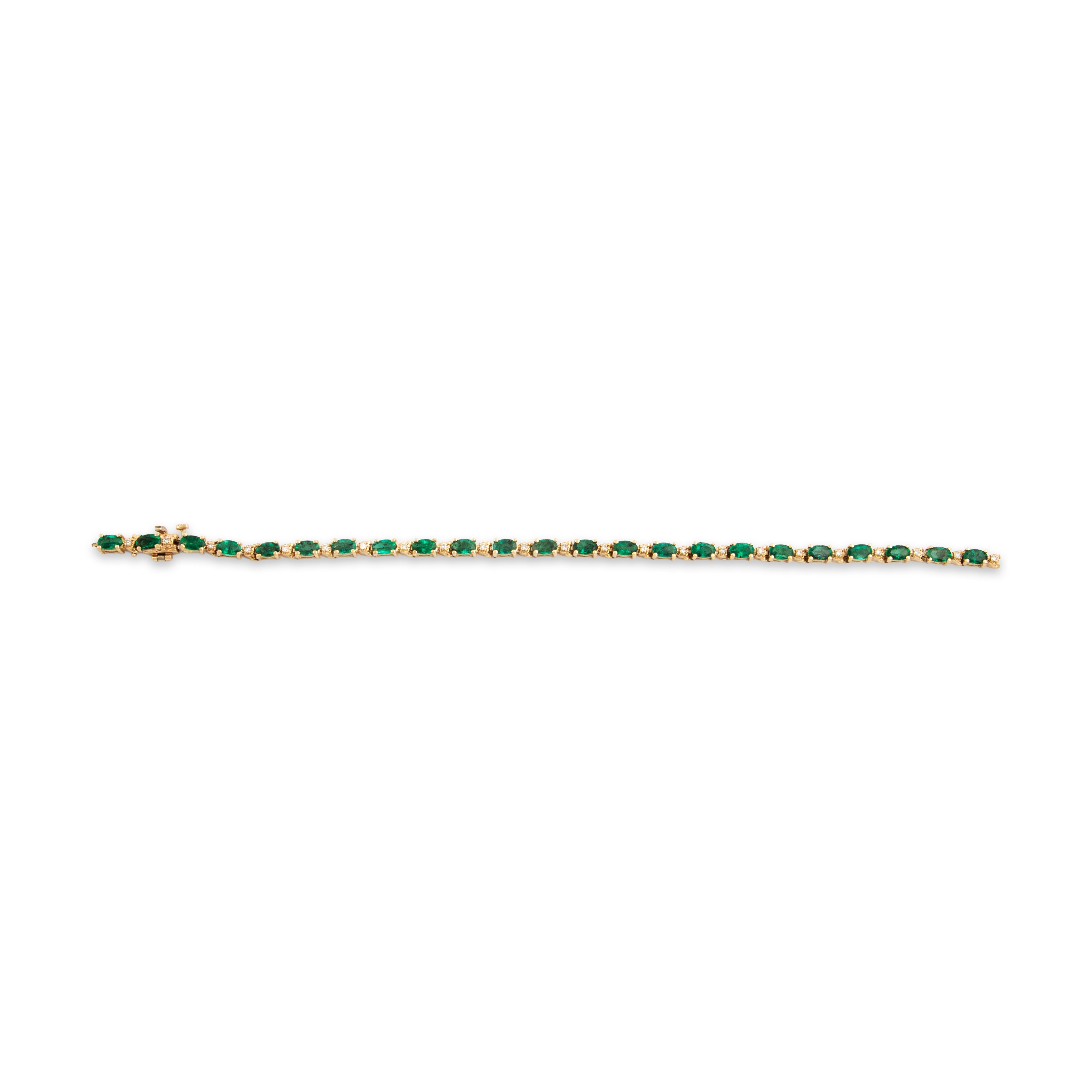Vintage 14k Yellow Gold 7cttw Emerald Diamond Alternating Tennis Bracelet - Overall view