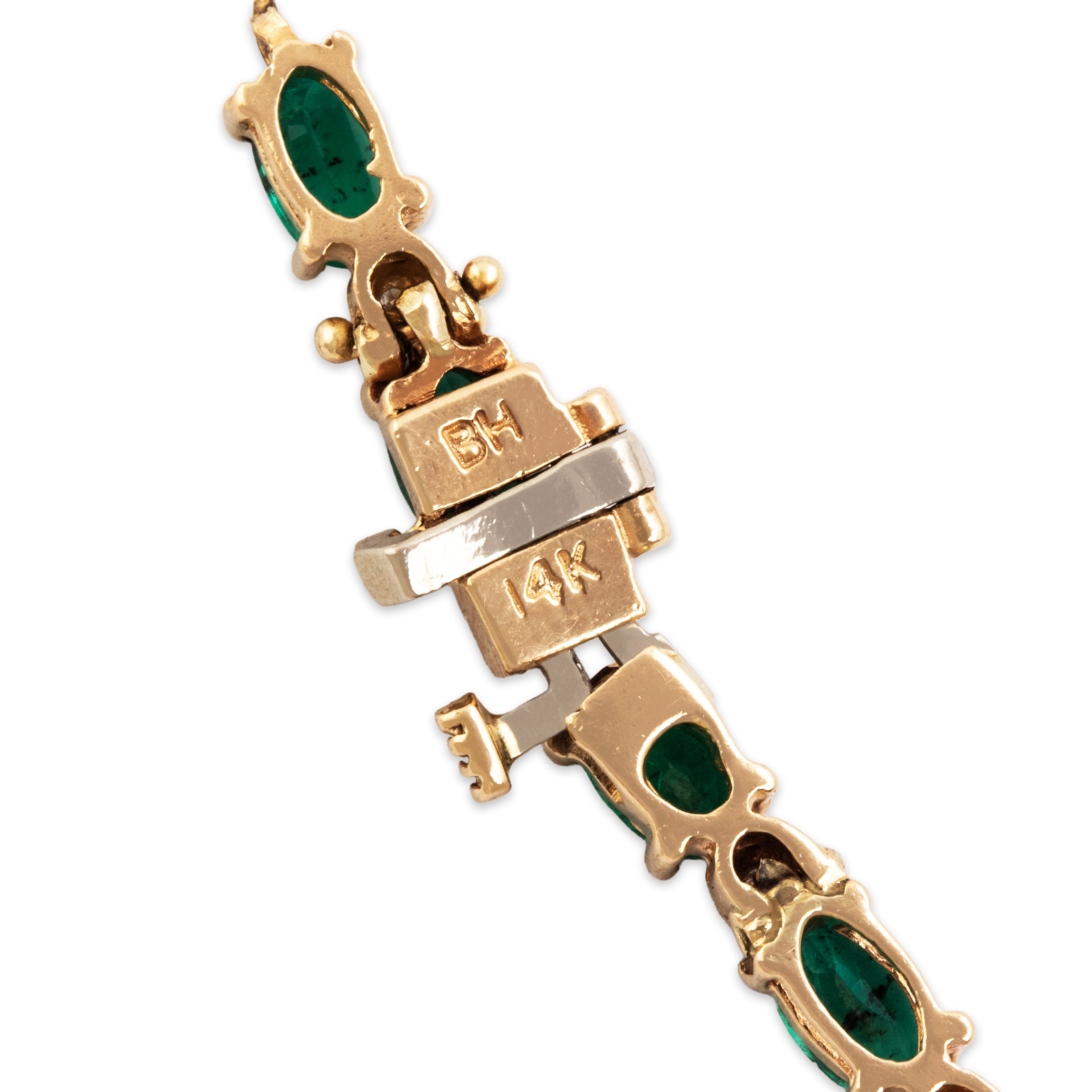Vintage 14k Yellow Gold 7cttw Emerald Diamond Alternating Tennis Bracelet - Hallmark view