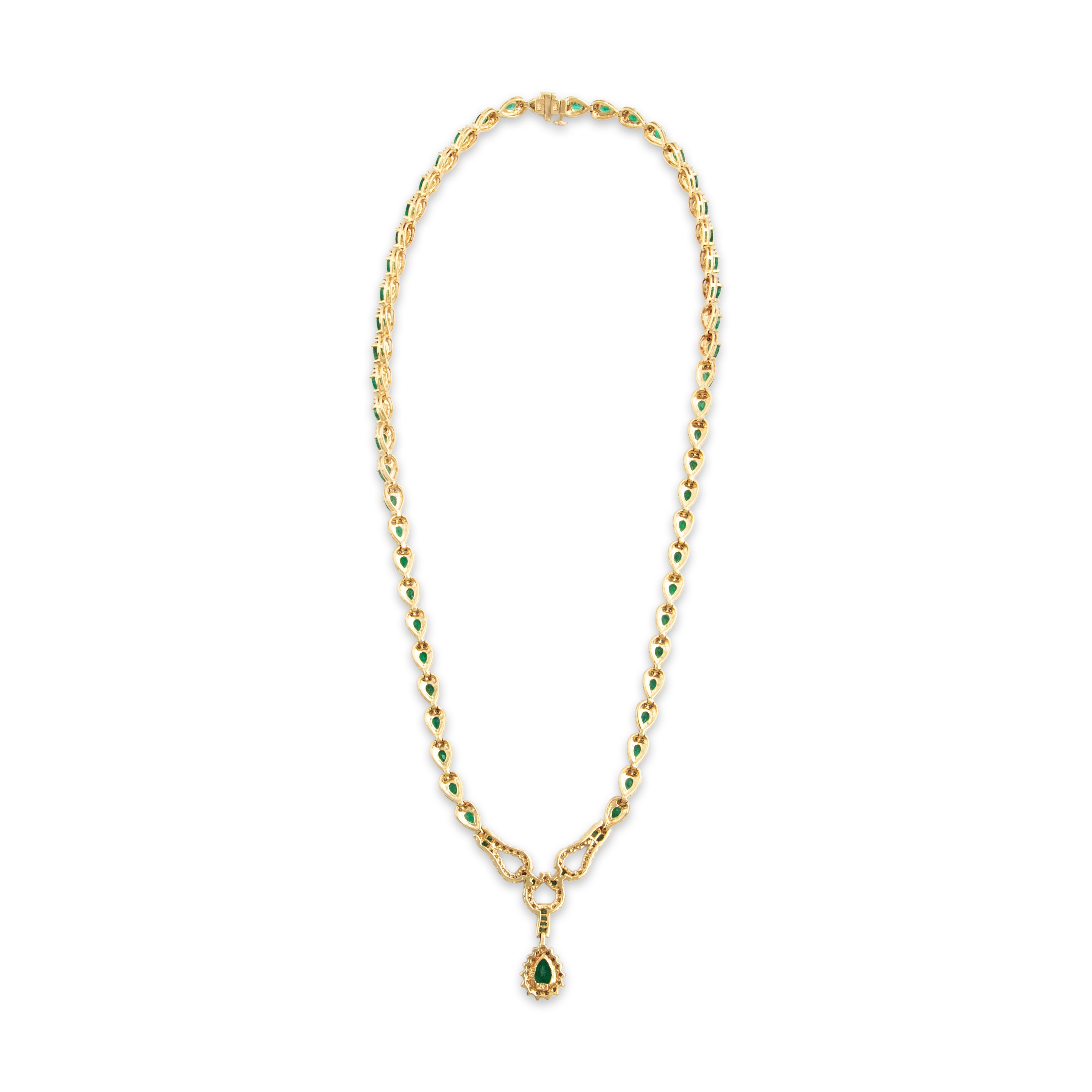 Vintage 14k Yellow Gold 6.6cttw Emerald 1.092cttw Diamond Elegant Pear Chain Drop Necklace - Overall view