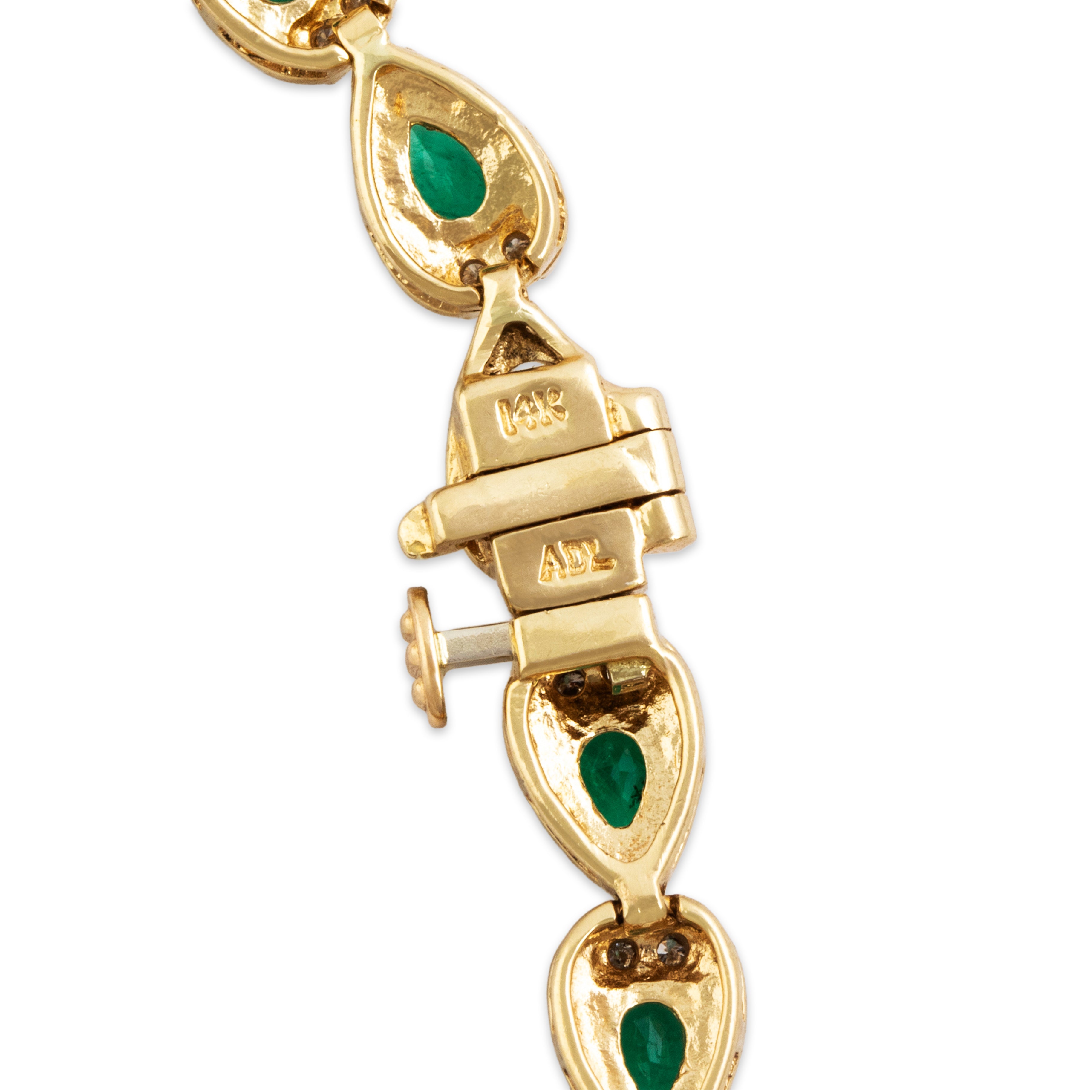 Vintage 14k Yellow Gold 6.6cttw Emerald 1.092cttw Diamond Elegant Pear Chain Drop Necklace - Hallmark view