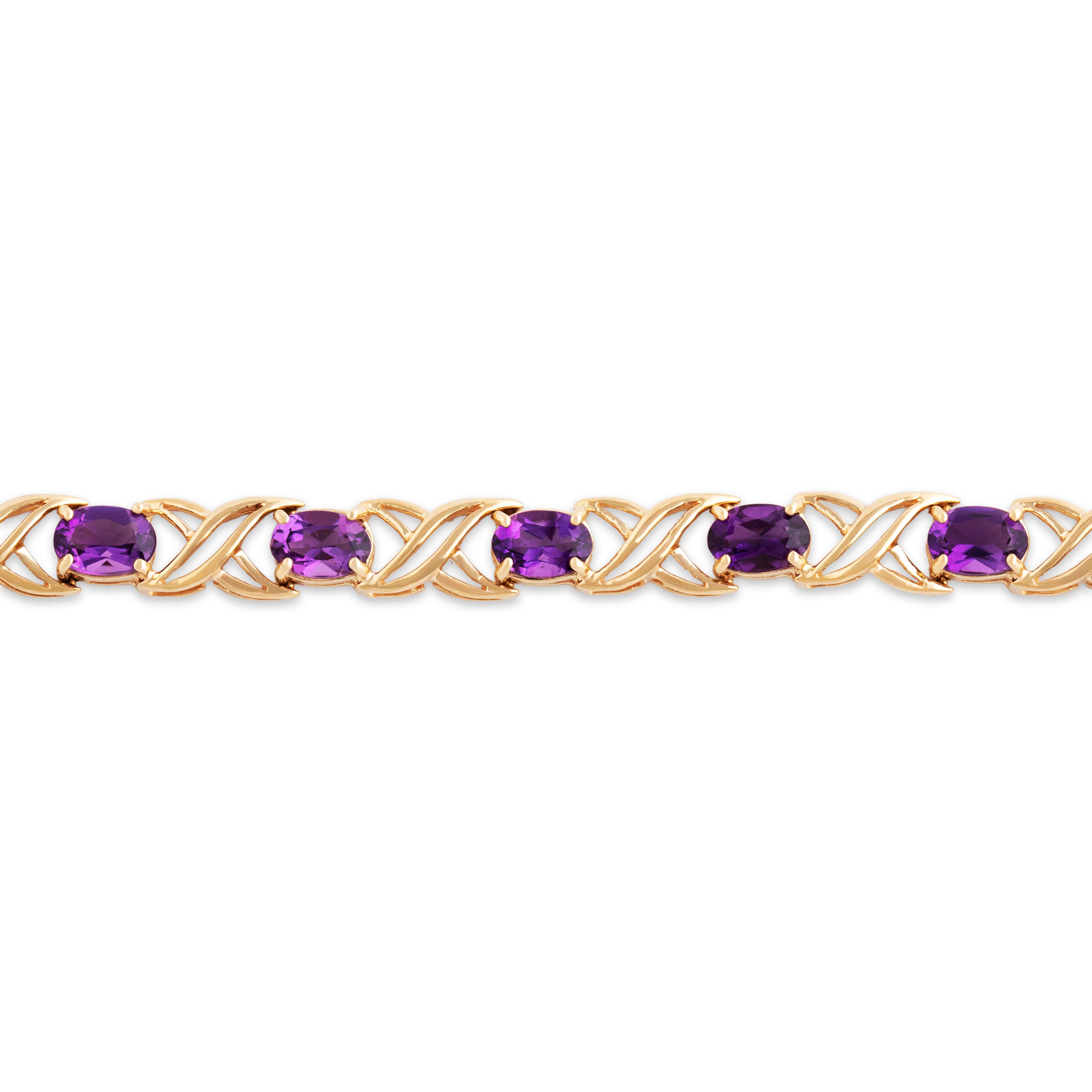 Vintage 14k Yellow Gold 5.6cttw Amethyst Crossing Line Link Bracelet - detail view #1