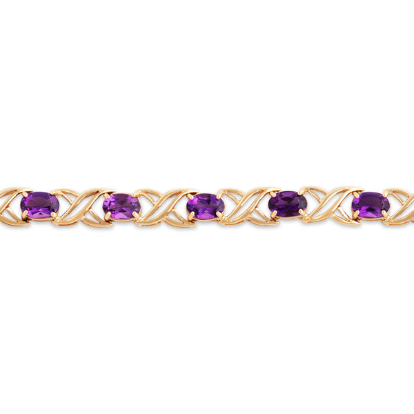 Vintage 14k Yellow Gold 5.6cttw Amethyst Crossing Line Link Bracelet 7