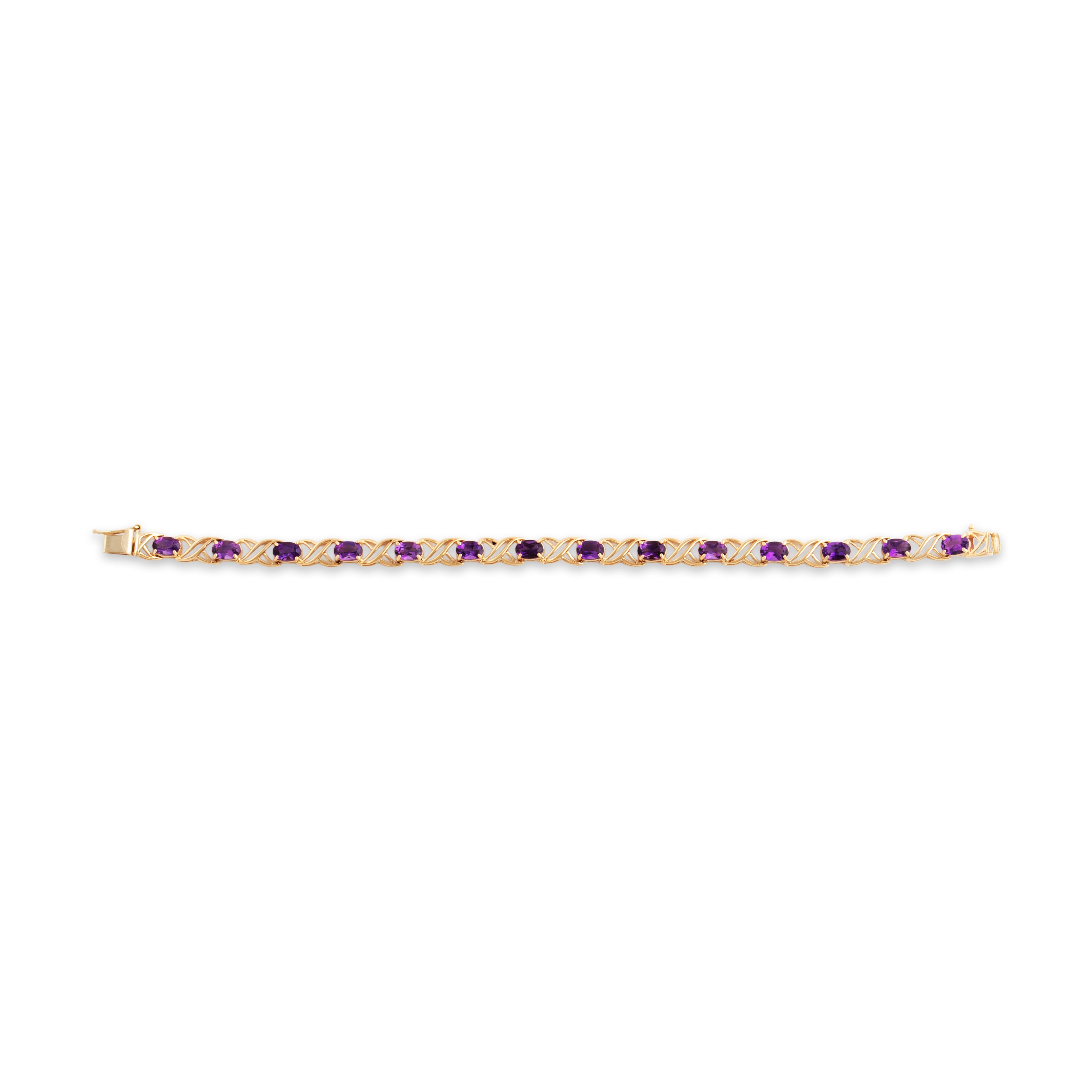 Vintage 14k Yellow Gold 5.6cttw Amethyst Crossing Line Link Bracelet - Close-up view
