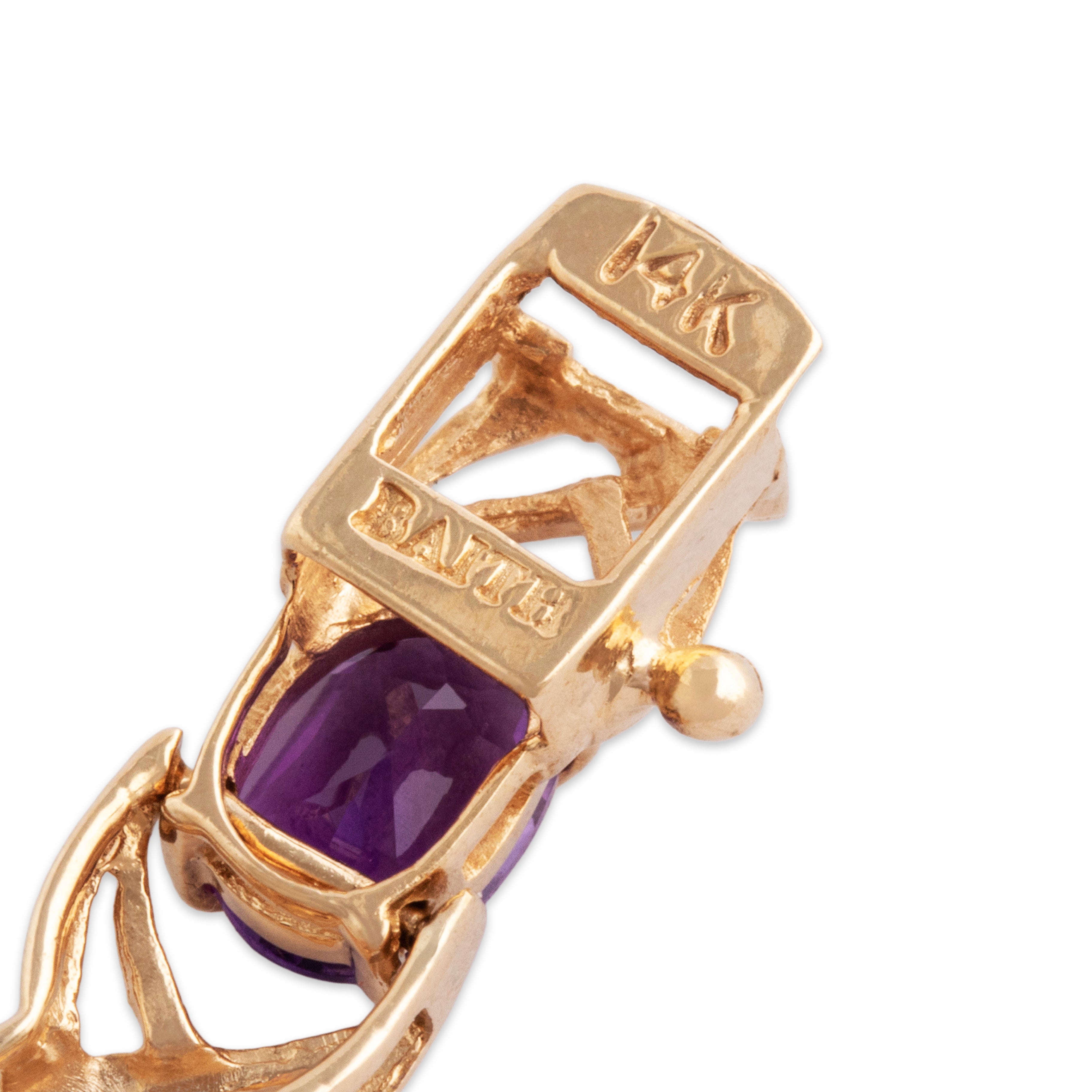 Vintage 14k Yellow Gold 5.6cttw Amethyst Crossing Line Link Bracelet - Hallmark view