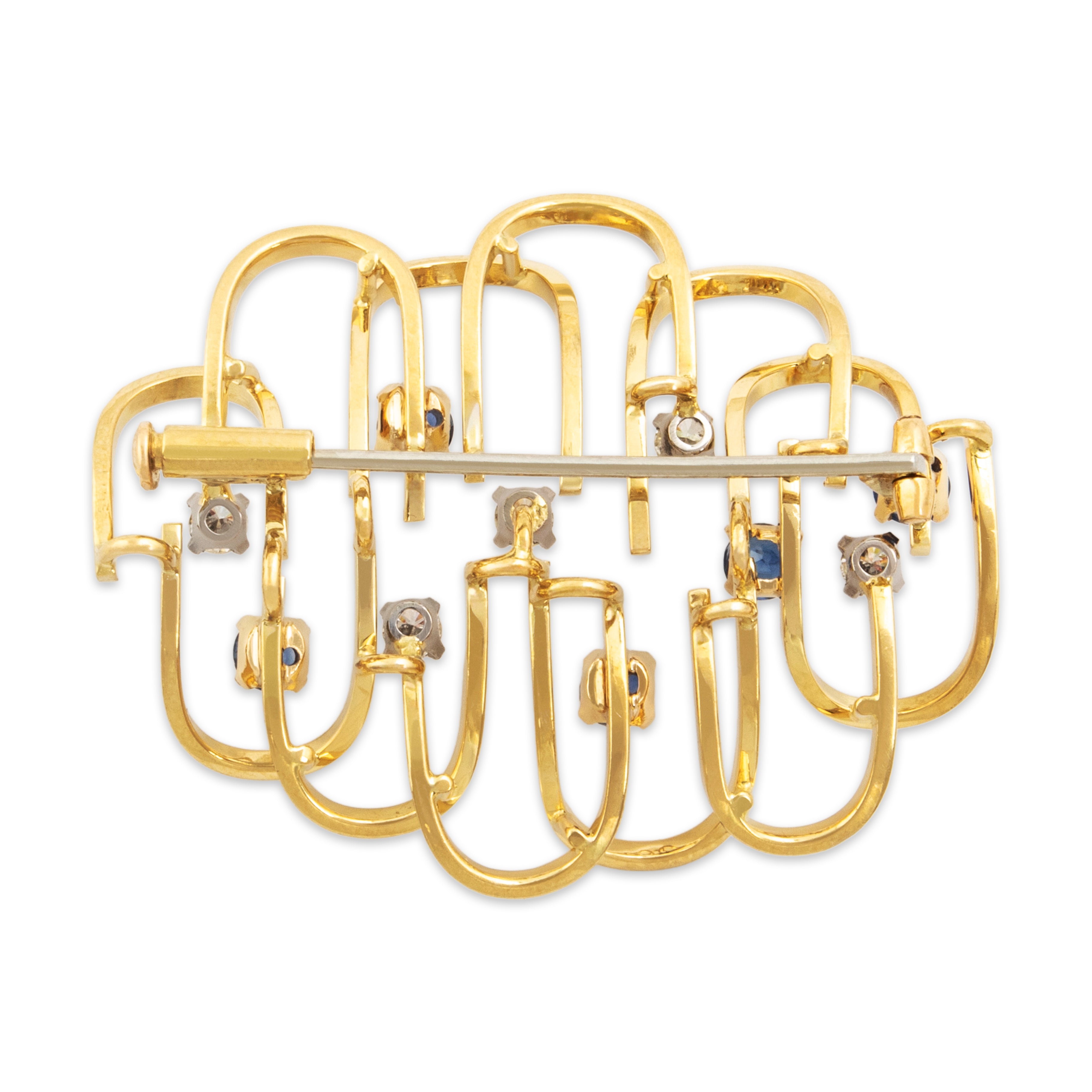 Vintage Large 18k Gold Sapphire .345cttw Diamond Elegant Abstract Brooch / Pin - Back view