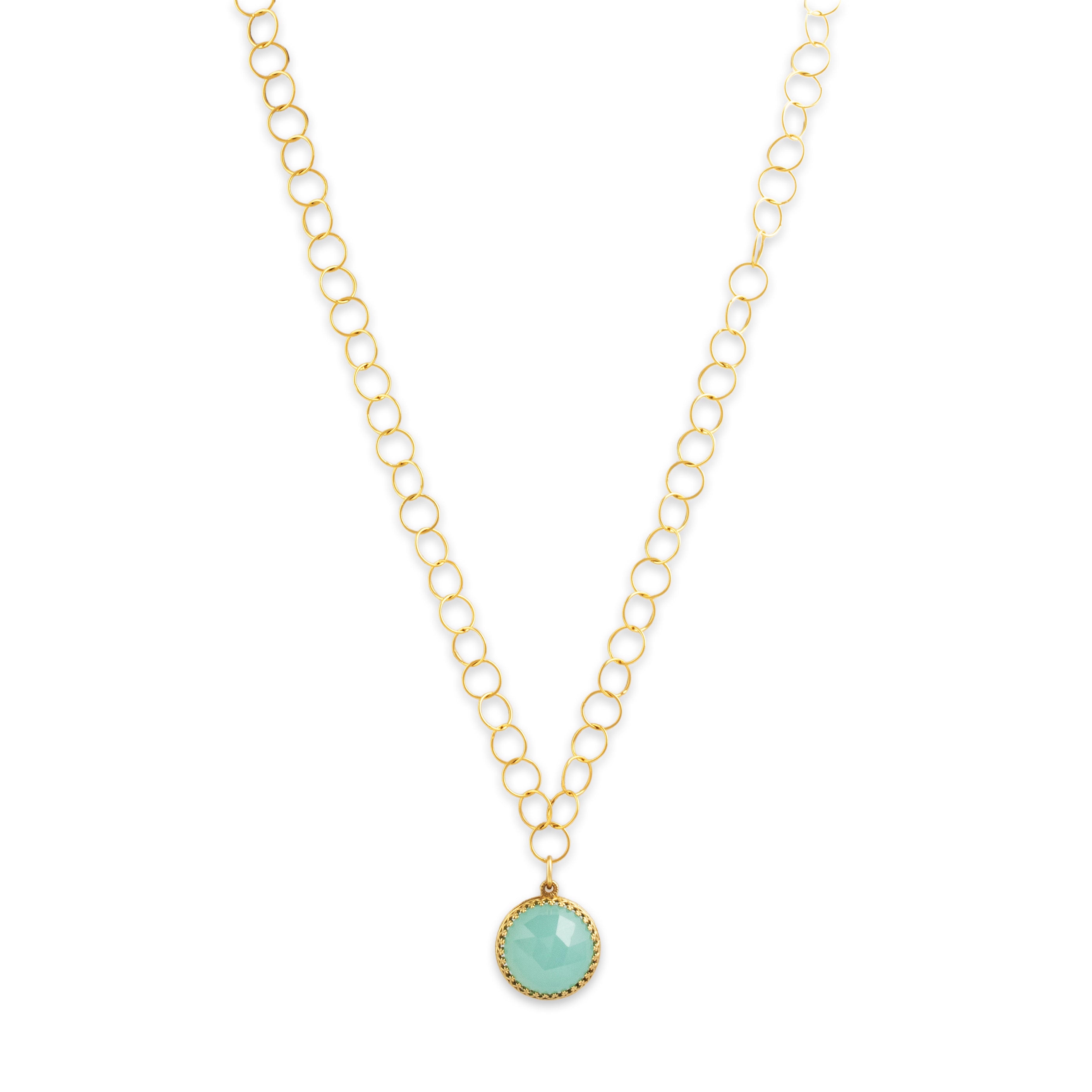 Estate 18k Yellow Gold 15cttw Seafoam Chalcedony Stunning Crane Necklace 18