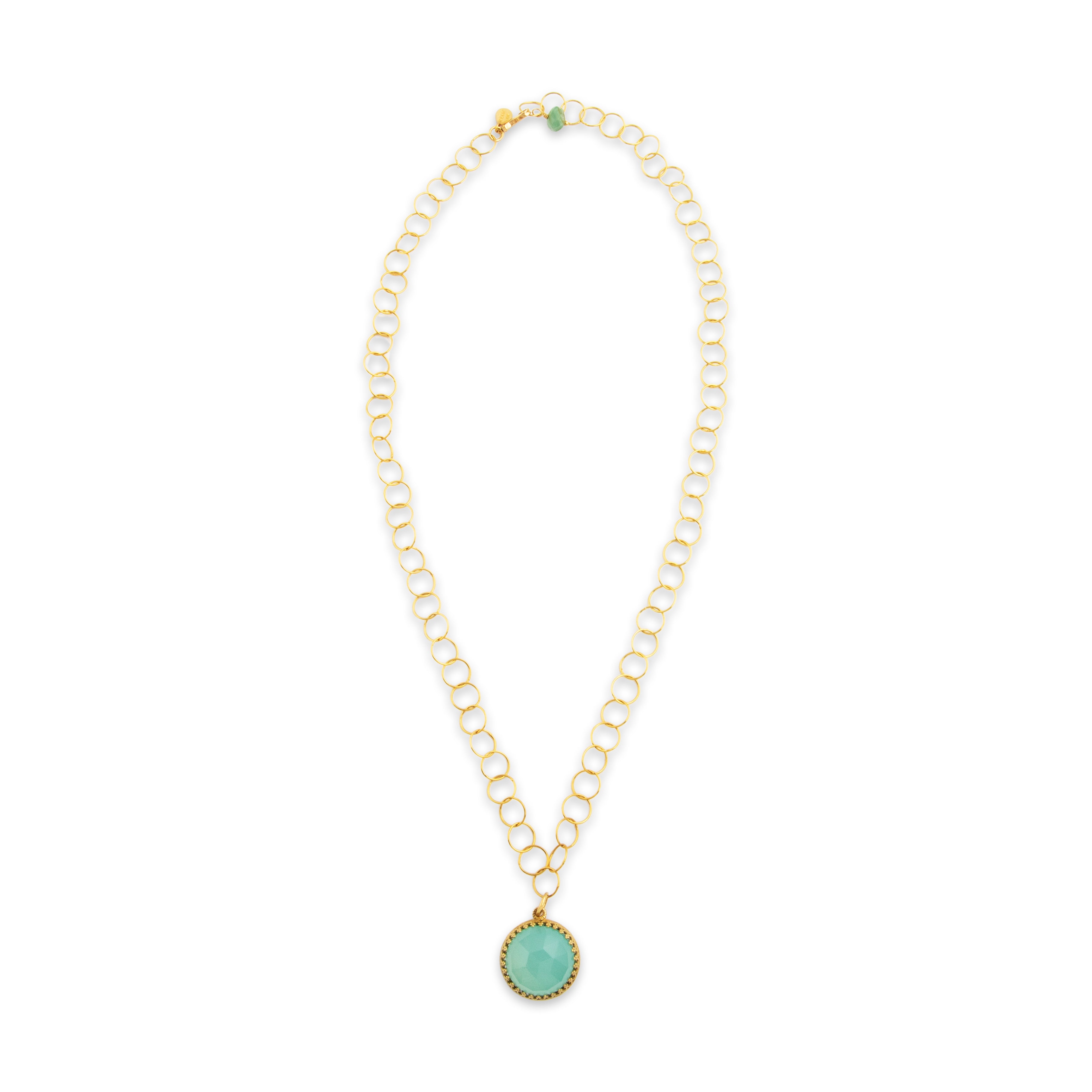 Estate 18k Yellow Gold 15cttw Seafoam Chalcedony Stunning Crane Necklace 18